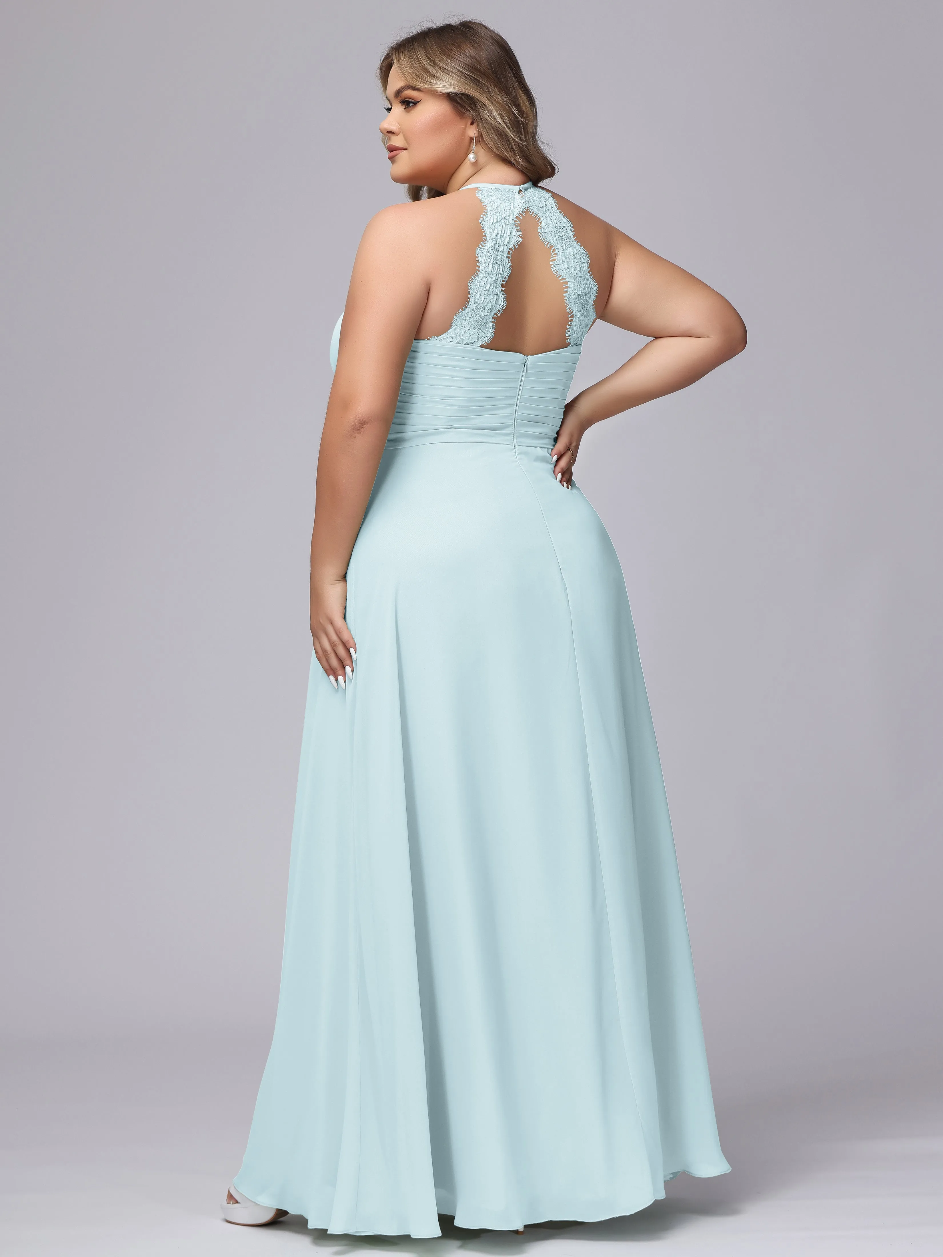Halter Sleeveless Long Plus Size Chiffon Bridesmaid Dresses
