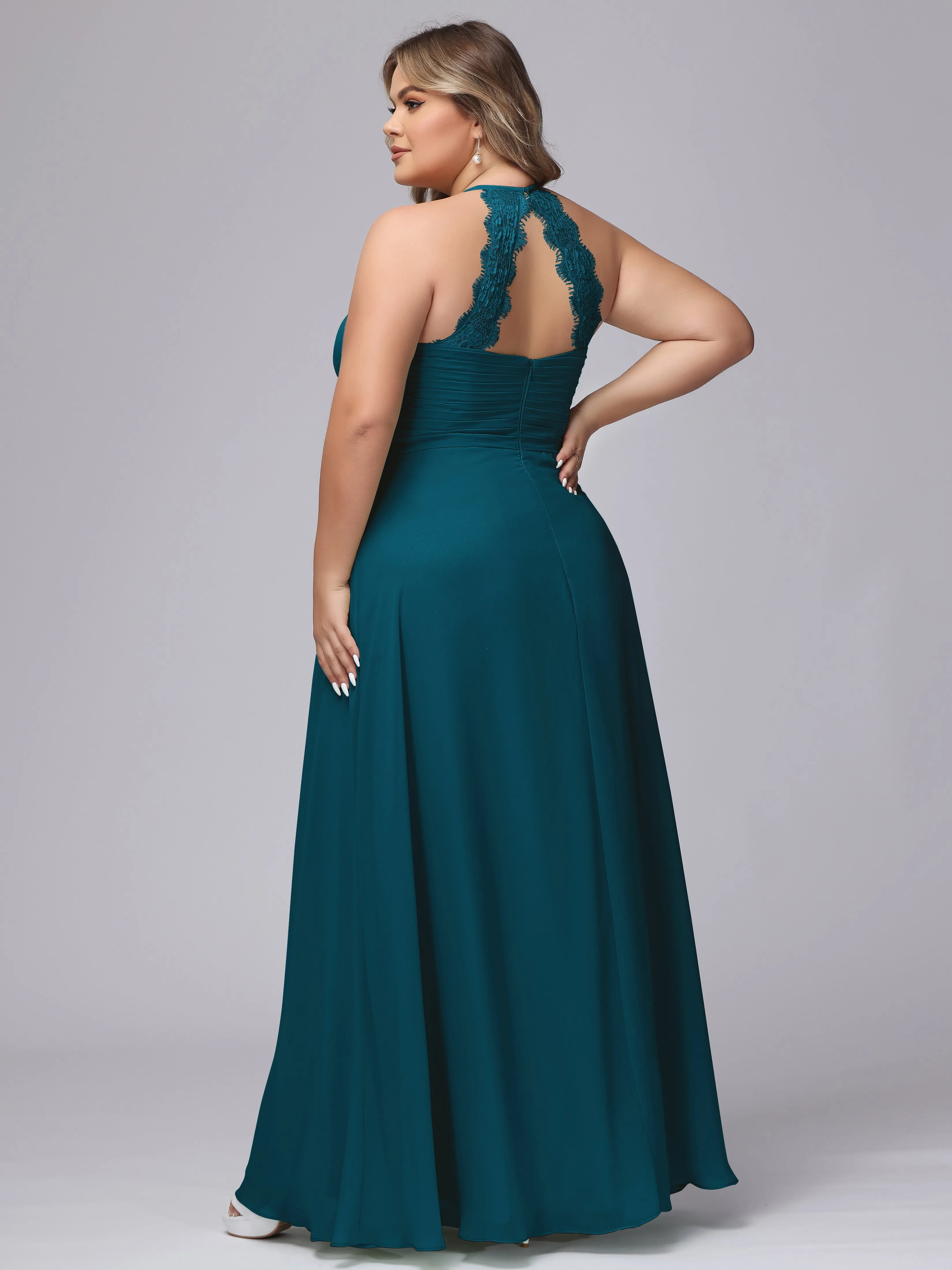 Halter Sleeveless Long Plus Size Chiffon Bridesmaid Dresses