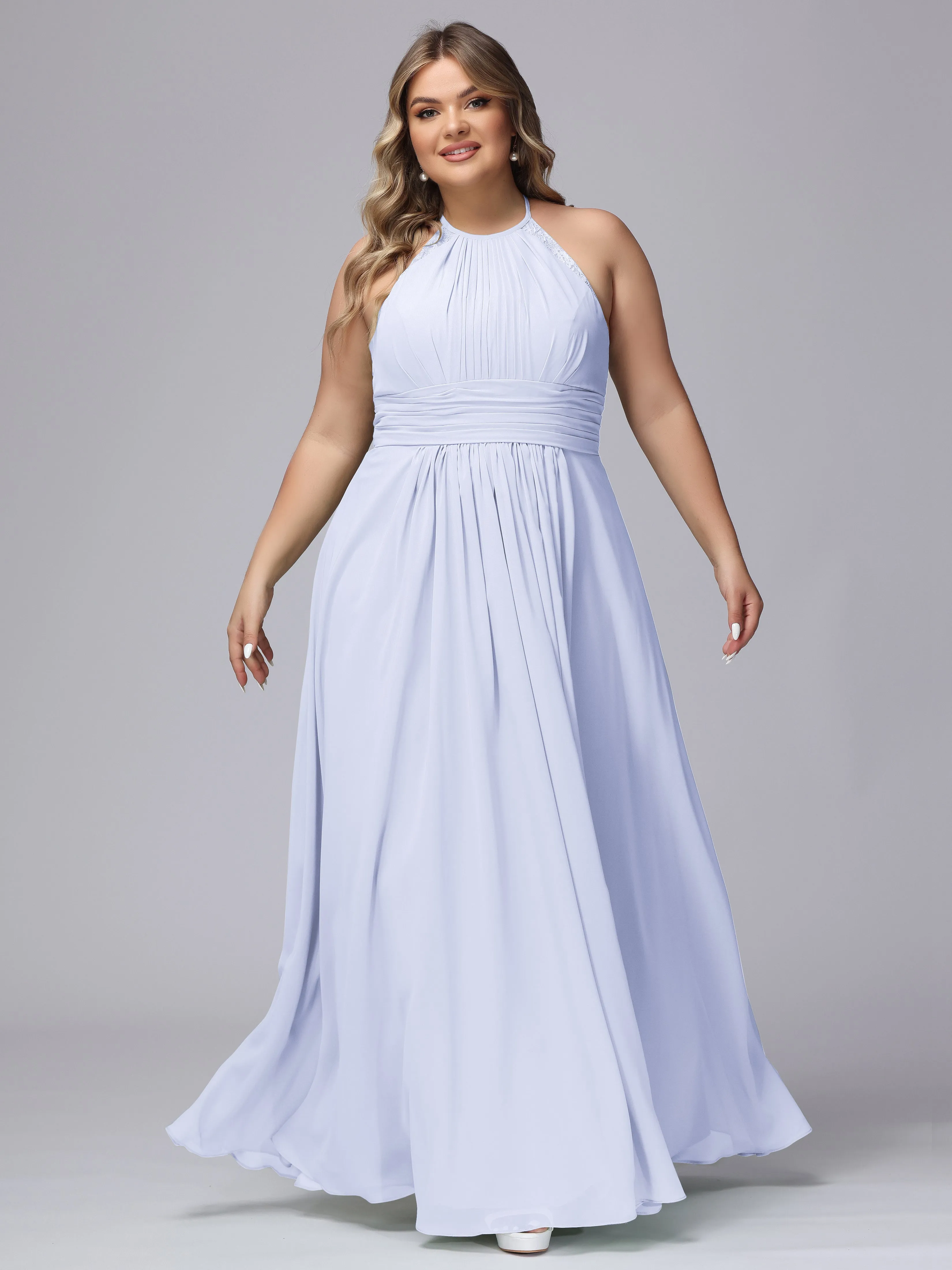 Halter Sleeveless Long Plus Size Chiffon Bridesmaid Dresses
