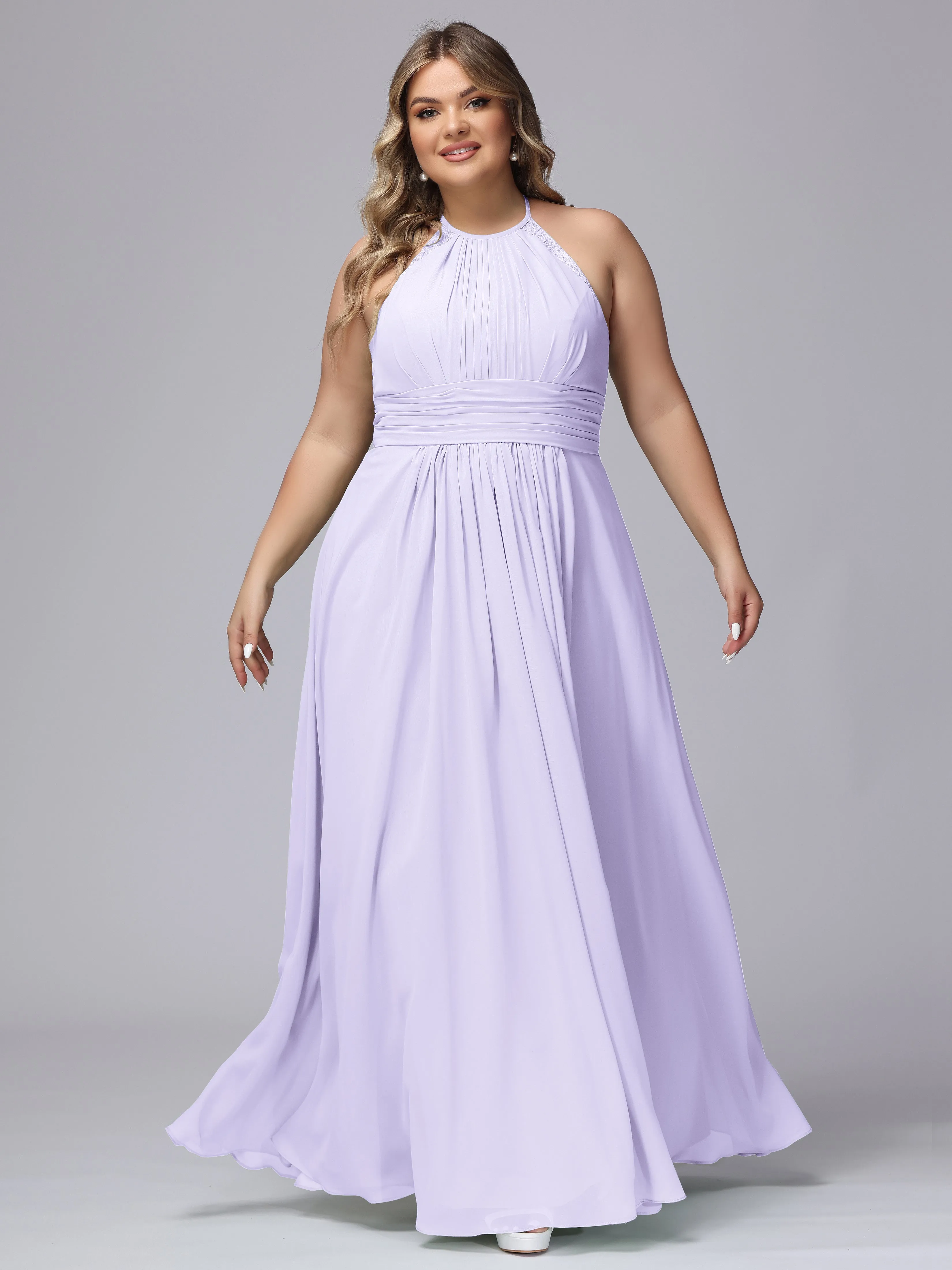 Halter Sleeveless Long Plus Size Chiffon Bridesmaid Dresses