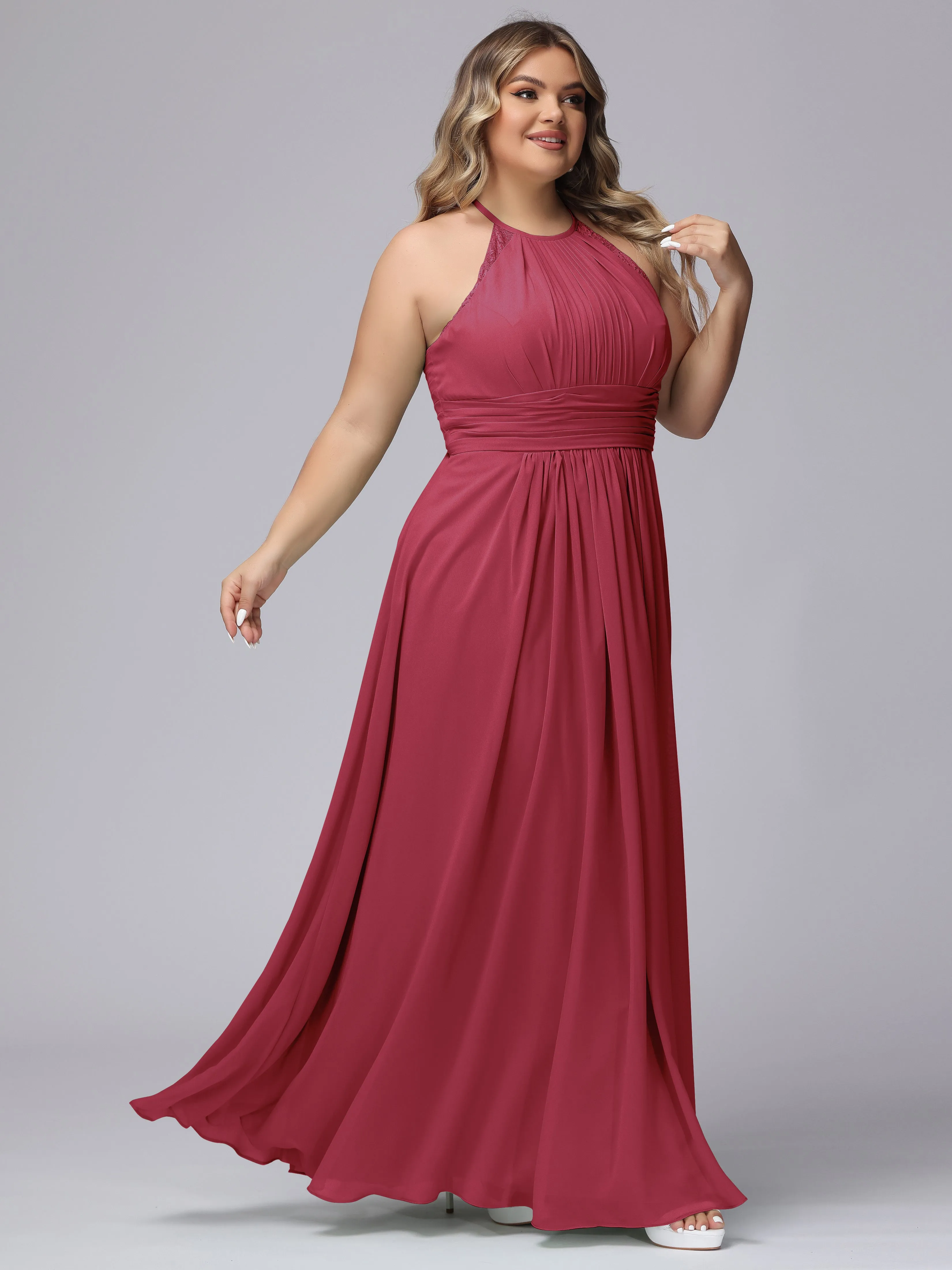 Halter Sleeveless Long Plus Size Chiffon Bridesmaid Dresses