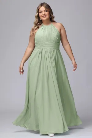 Halter Sleeveless Long Plus Size Chiffon Bridesmaid Dresses