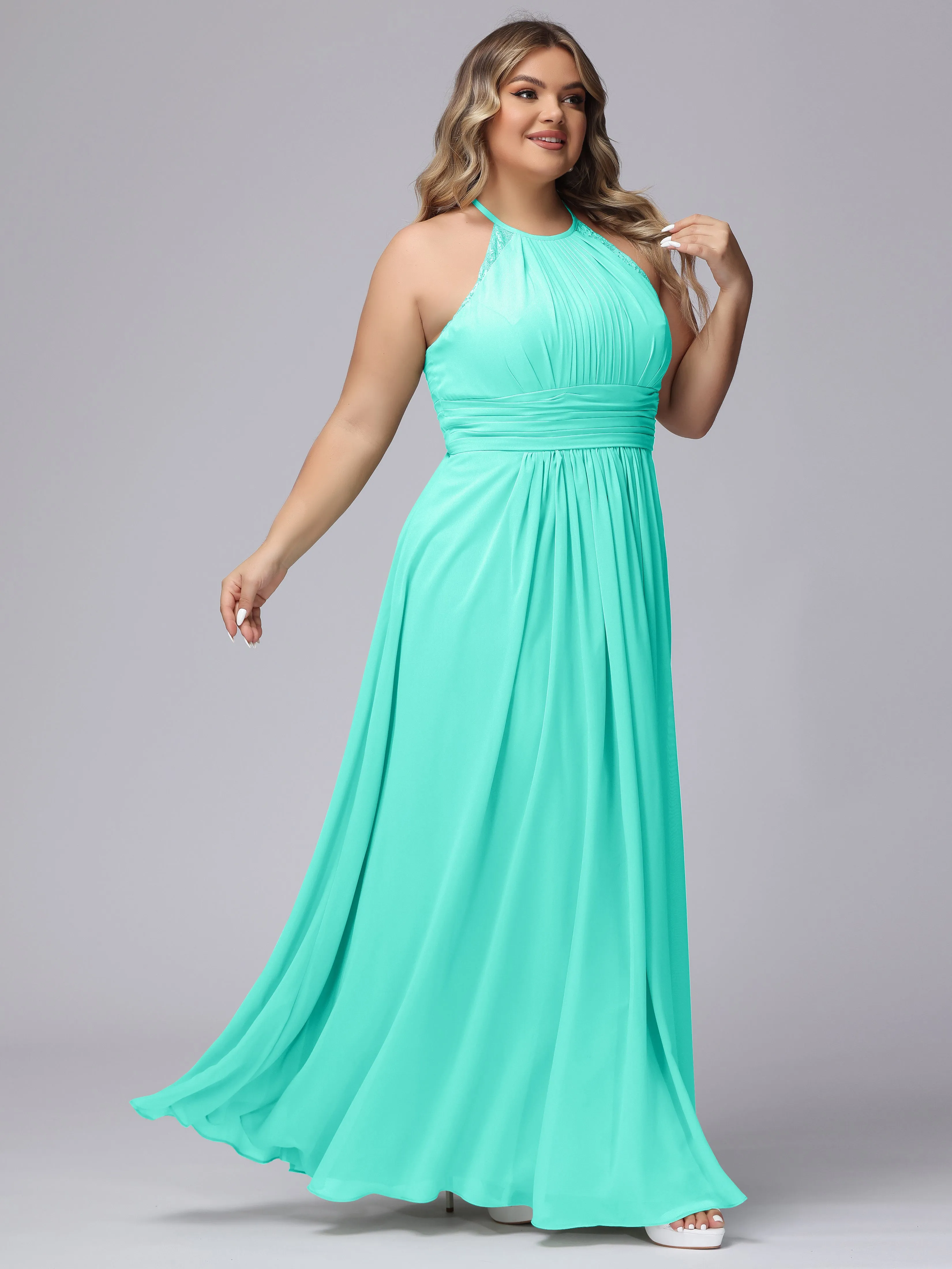 Halter Sleeveless Long Plus Size Chiffon Bridesmaid Dresses