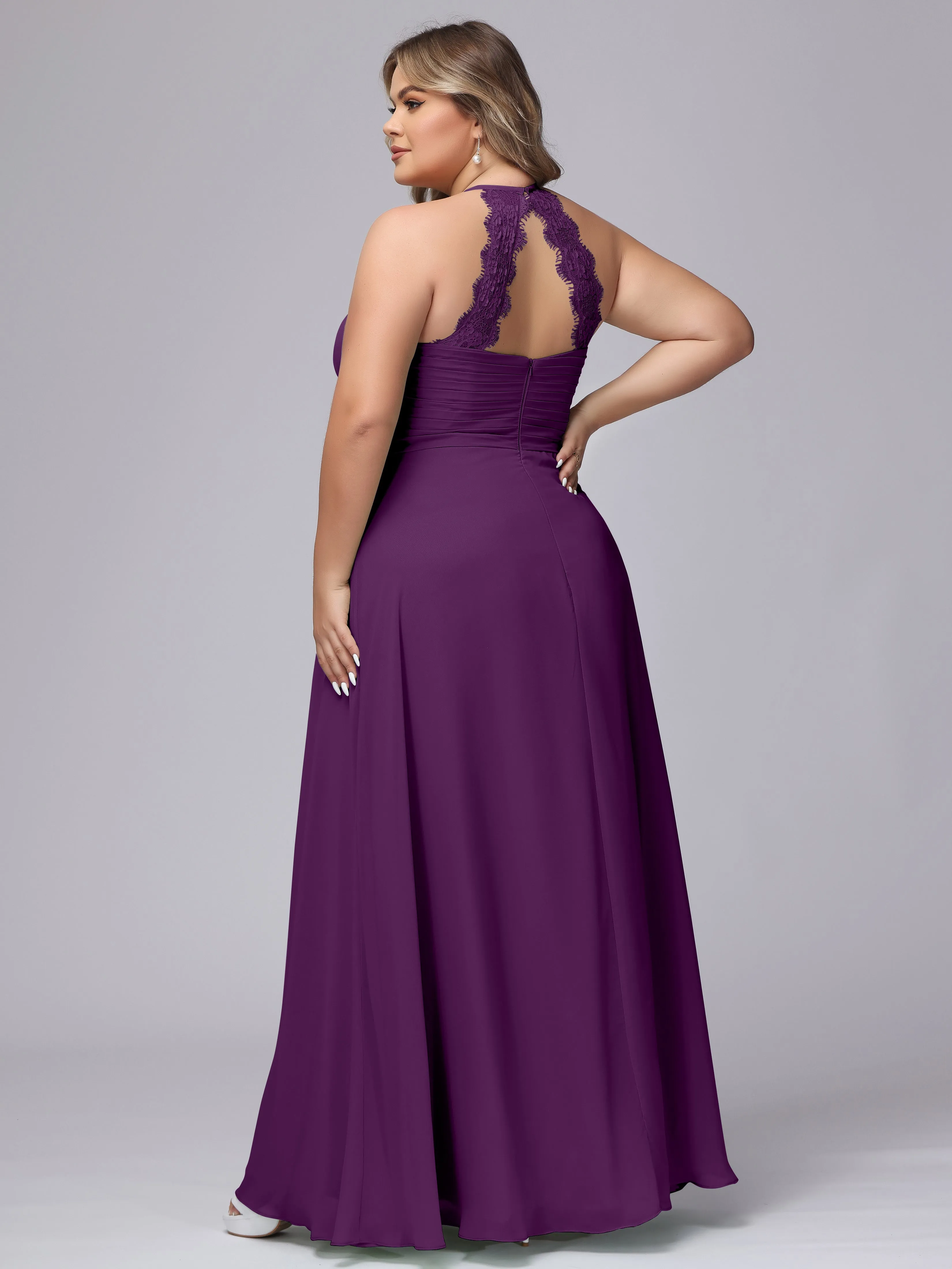 Halter Sleeveless Long Plus Size Chiffon Bridesmaid Dresses