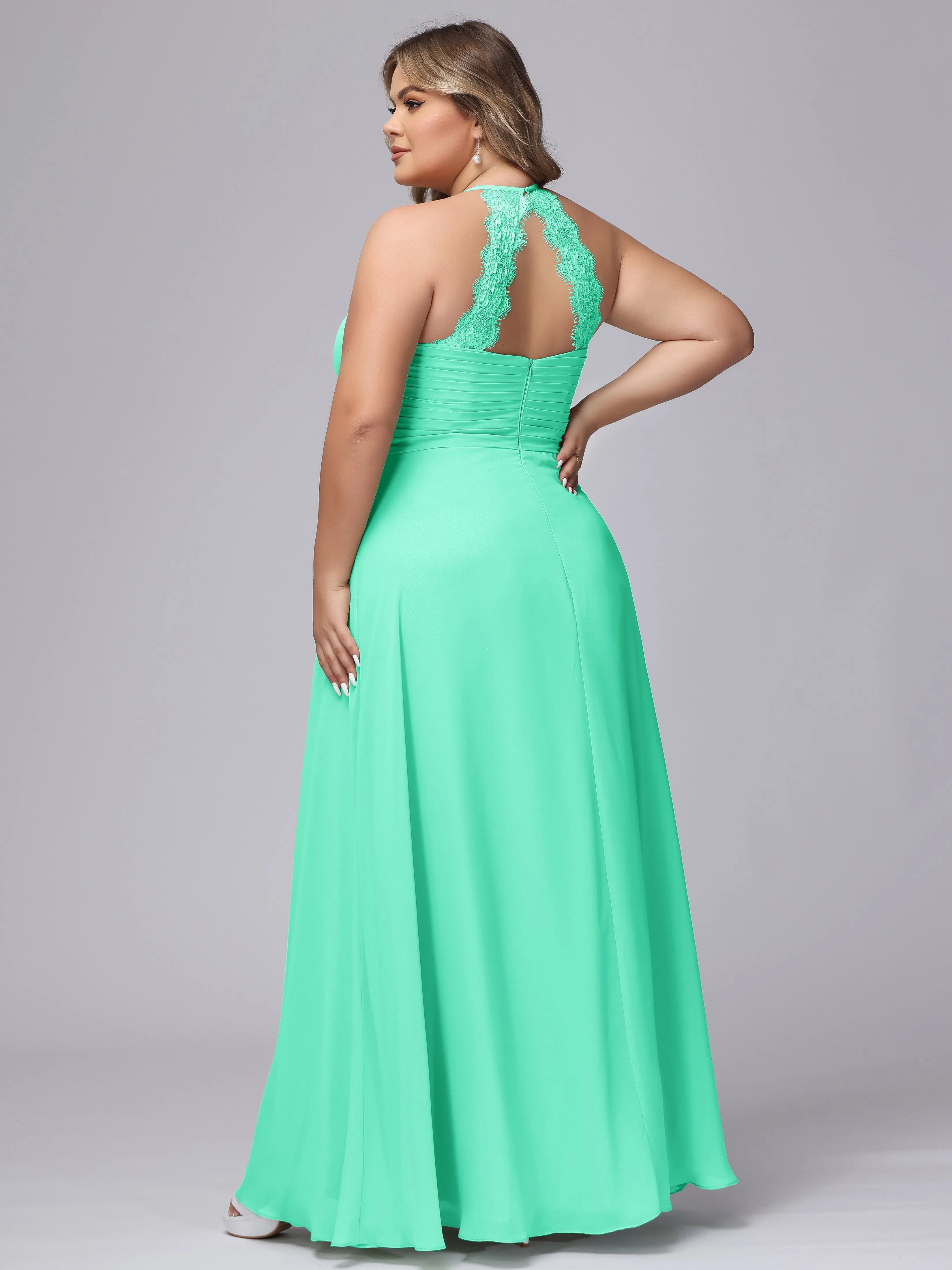 Halter Sleeveless Long Plus Size Chiffon Bridesmaid Dresses