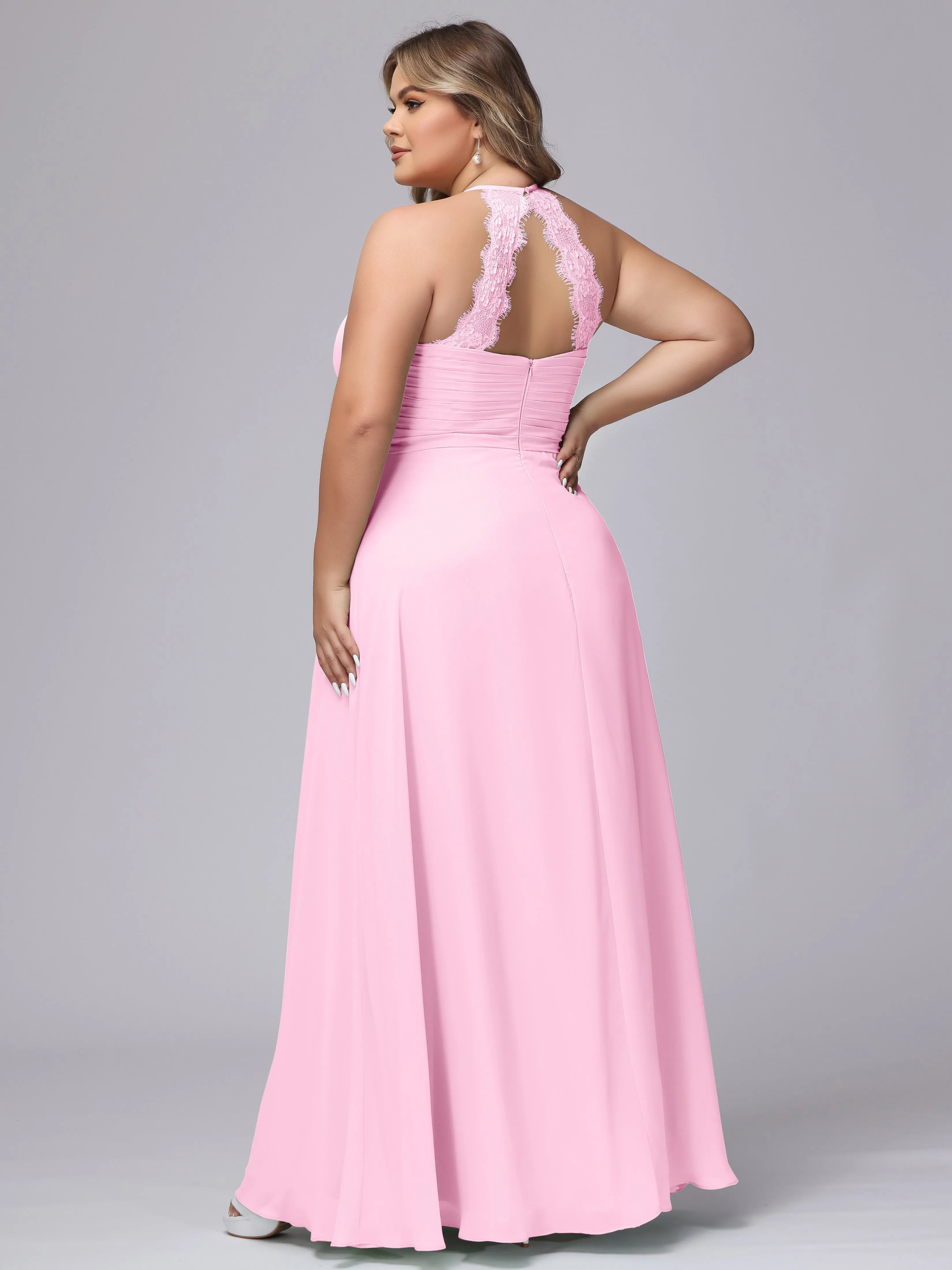 Halter Sleeveless Long Plus Size Chiffon Bridesmaid Dresses