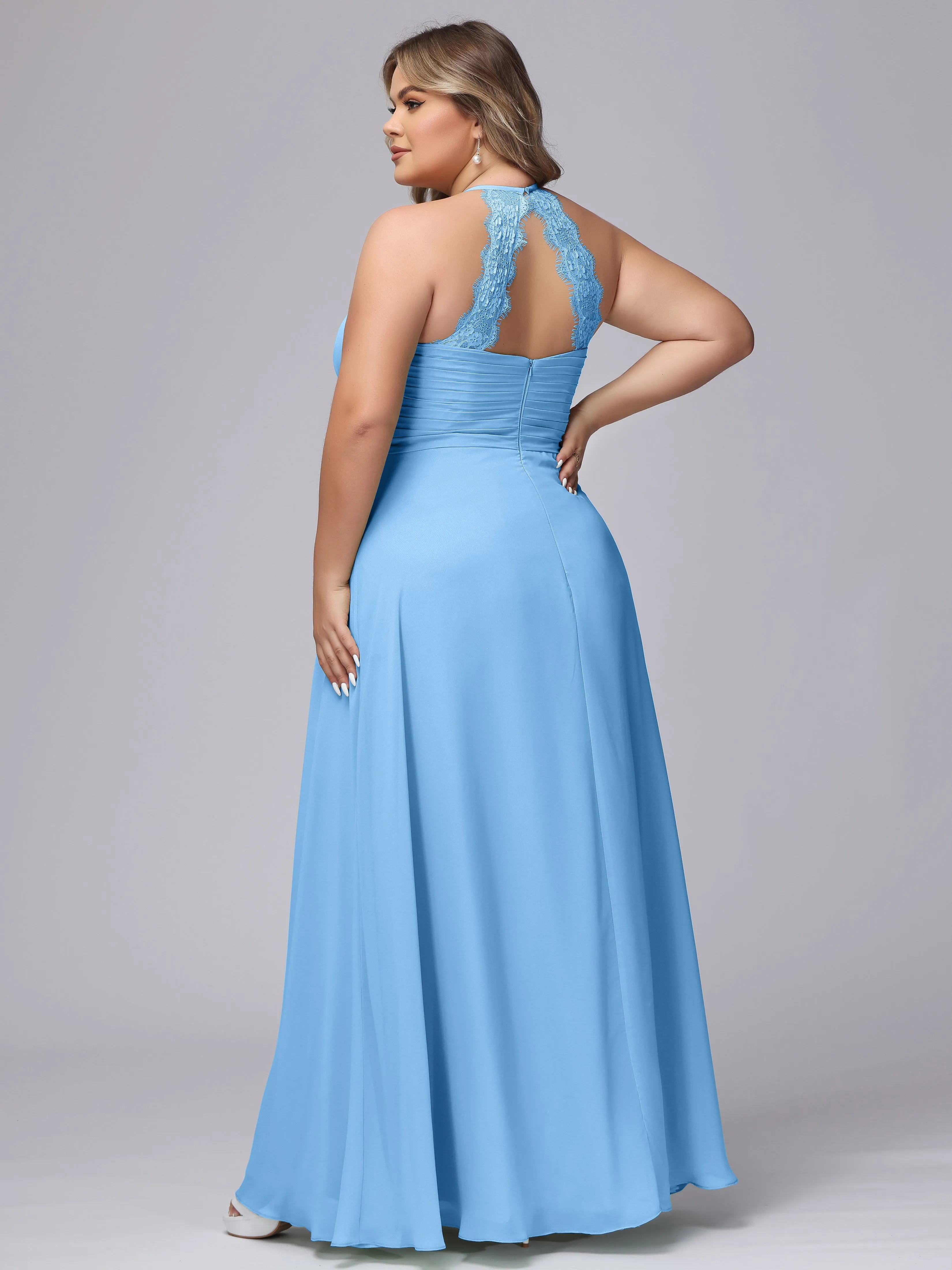Halter Sleeveless Long Plus Size Chiffon Bridesmaid Dresses