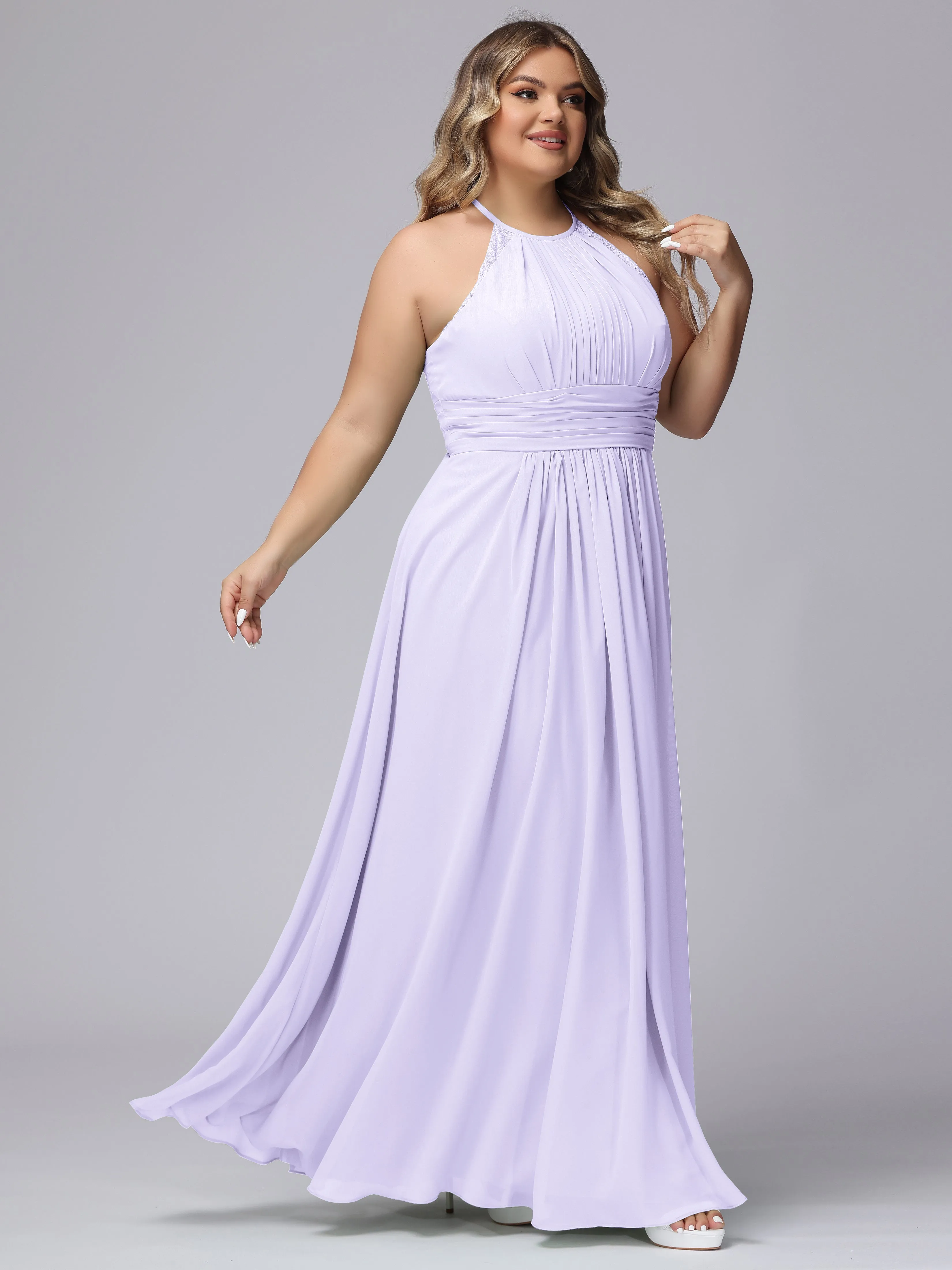 Halter Sleeveless Long Plus Size Chiffon Bridesmaid Dresses