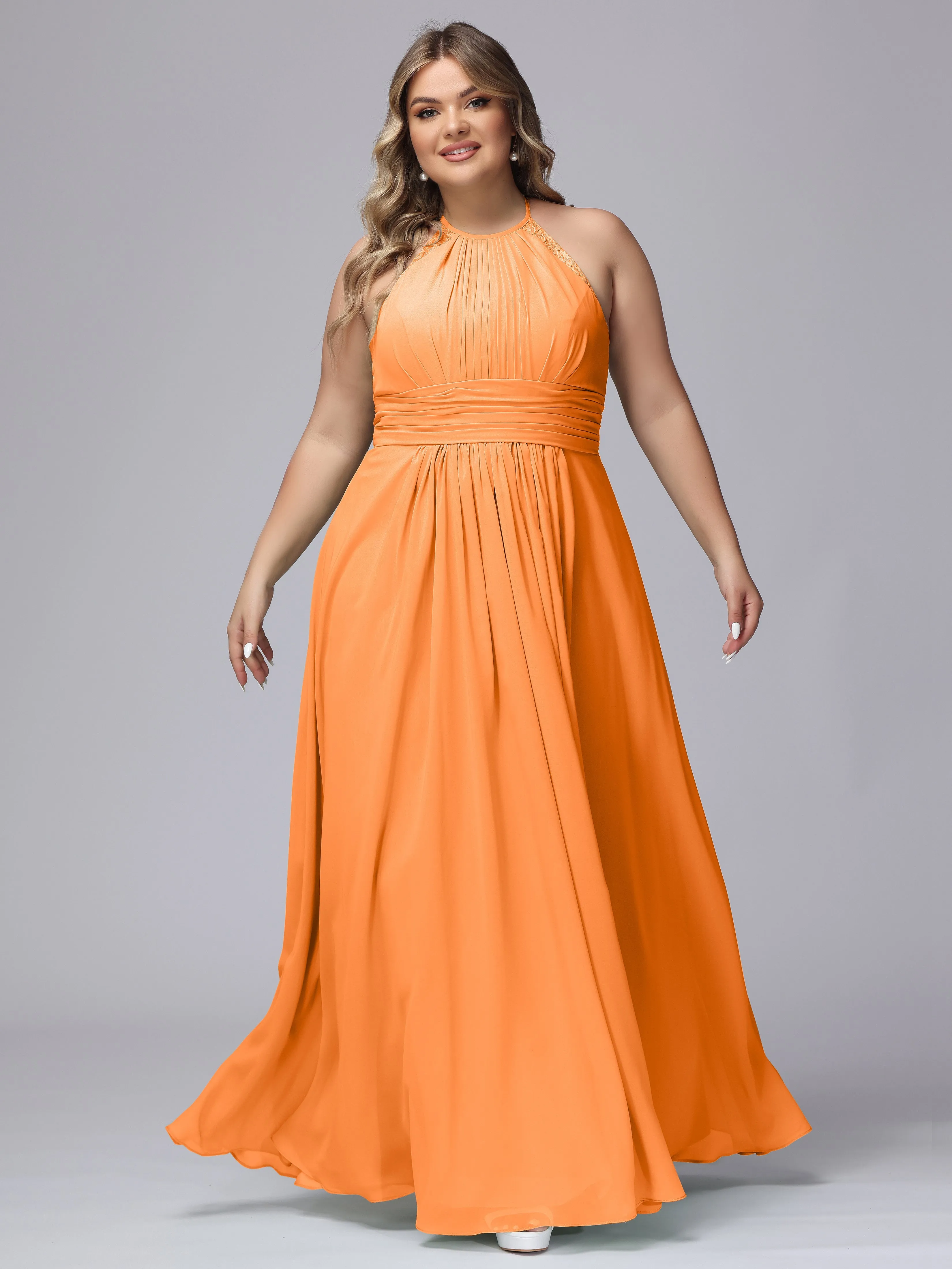 Halter Sleeveless Long Plus Size Chiffon Bridesmaid Dresses