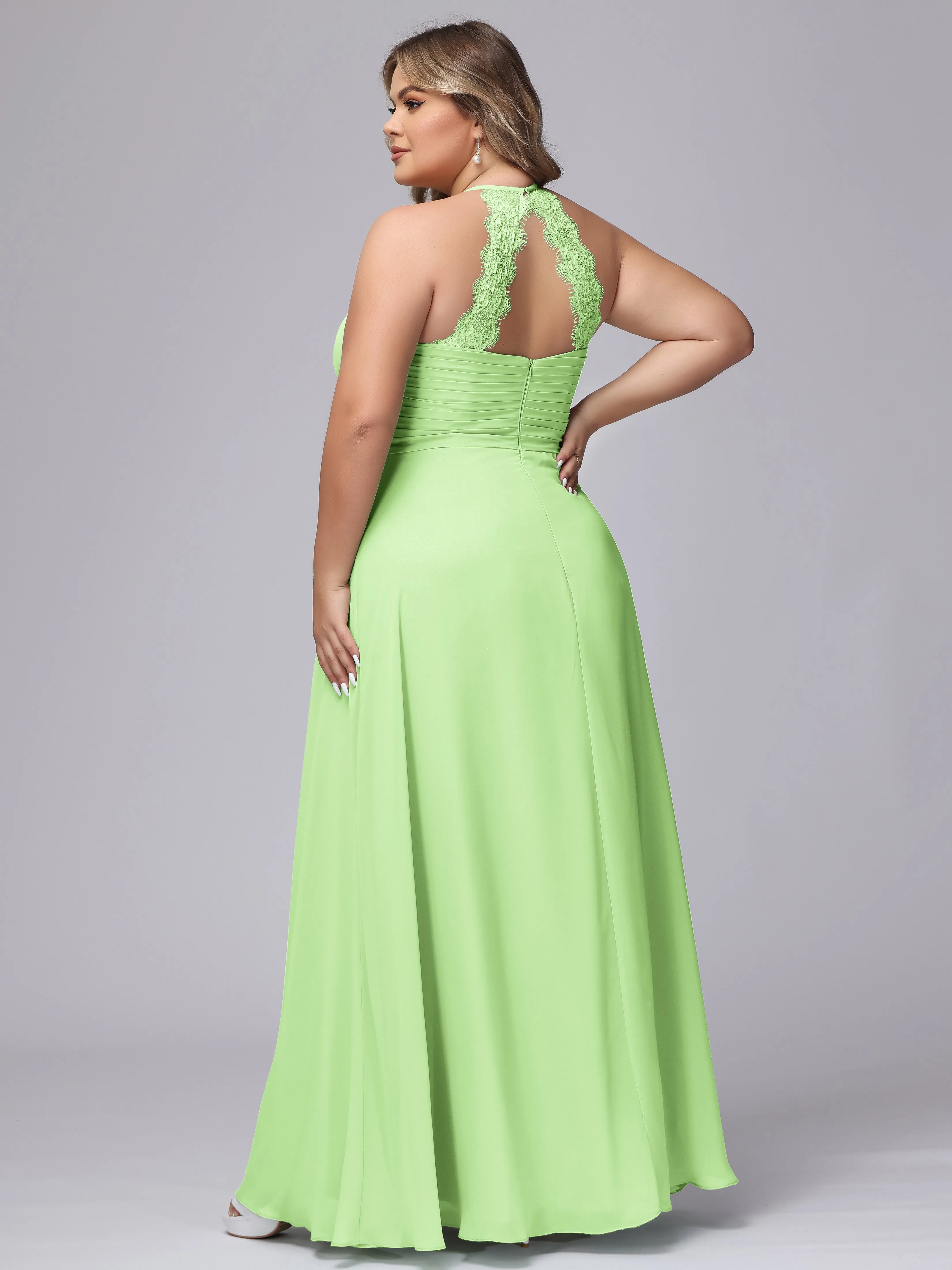 Halter Sleeveless Long Plus Size Chiffon Bridesmaid Dresses