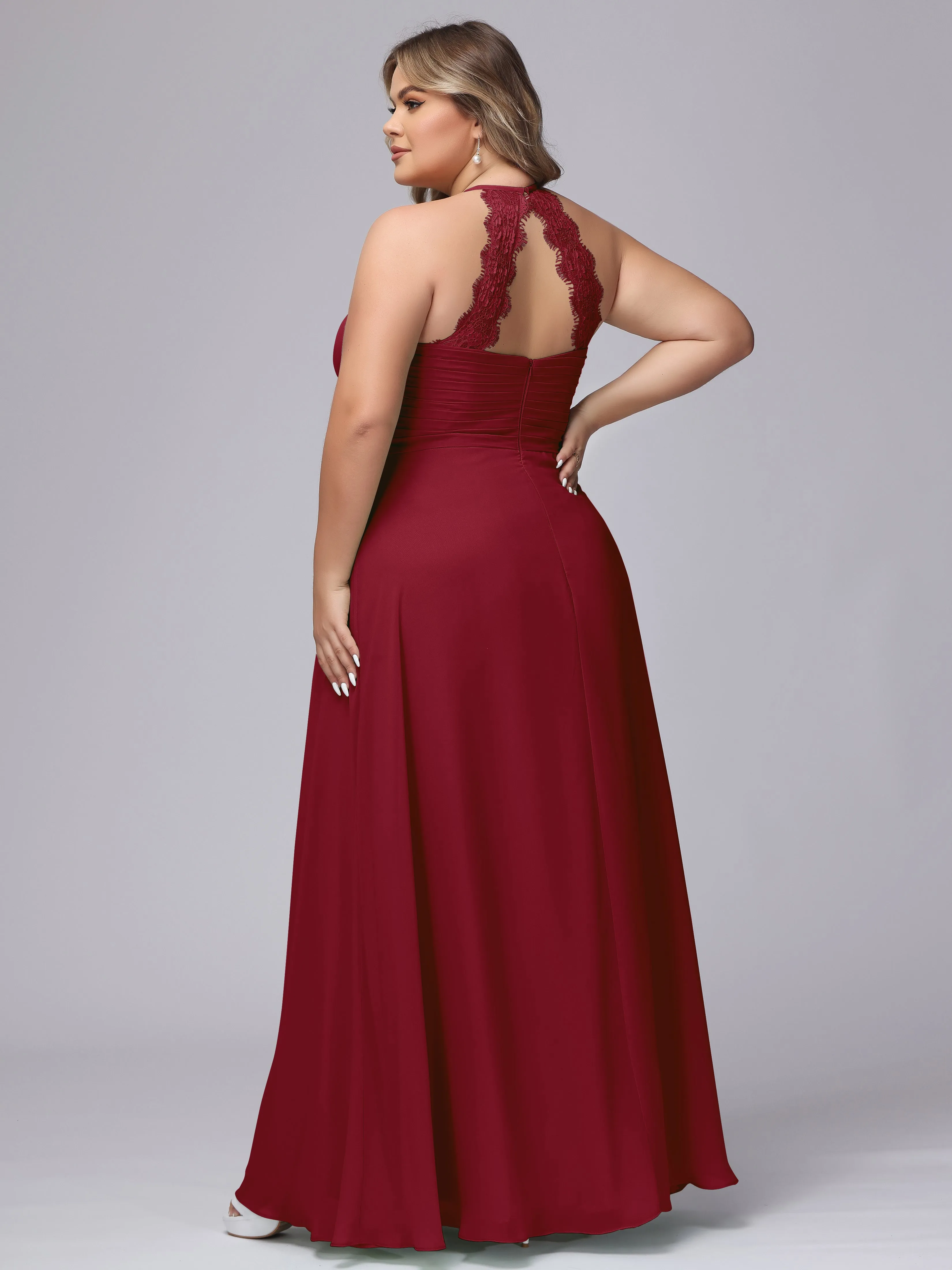 Halter Sleeveless Long Plus Size Chiffon Bridesmaid Dresses