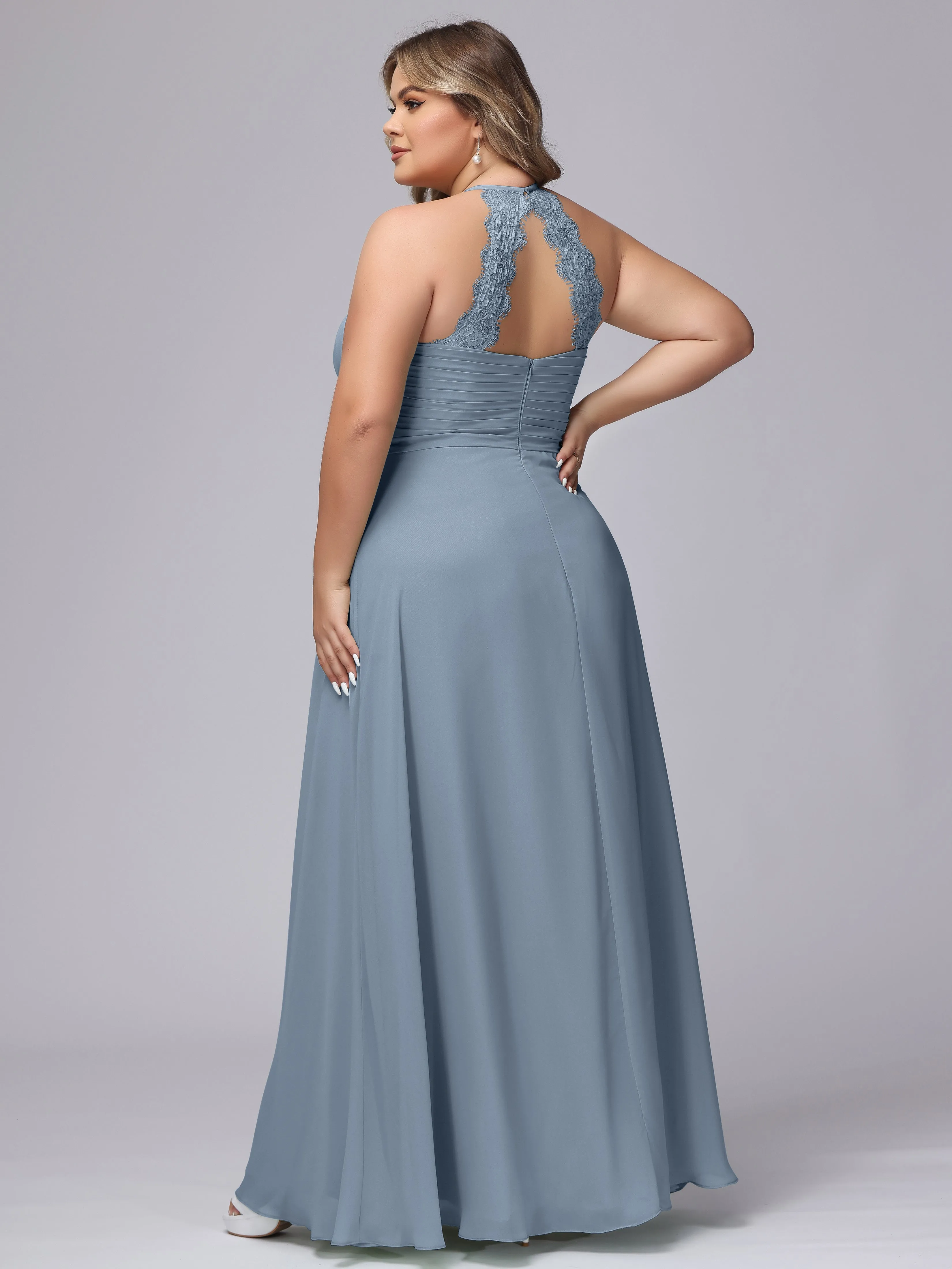 Halter Sleeveless Long Plus Size Chiffon Bridesmaid Dresses