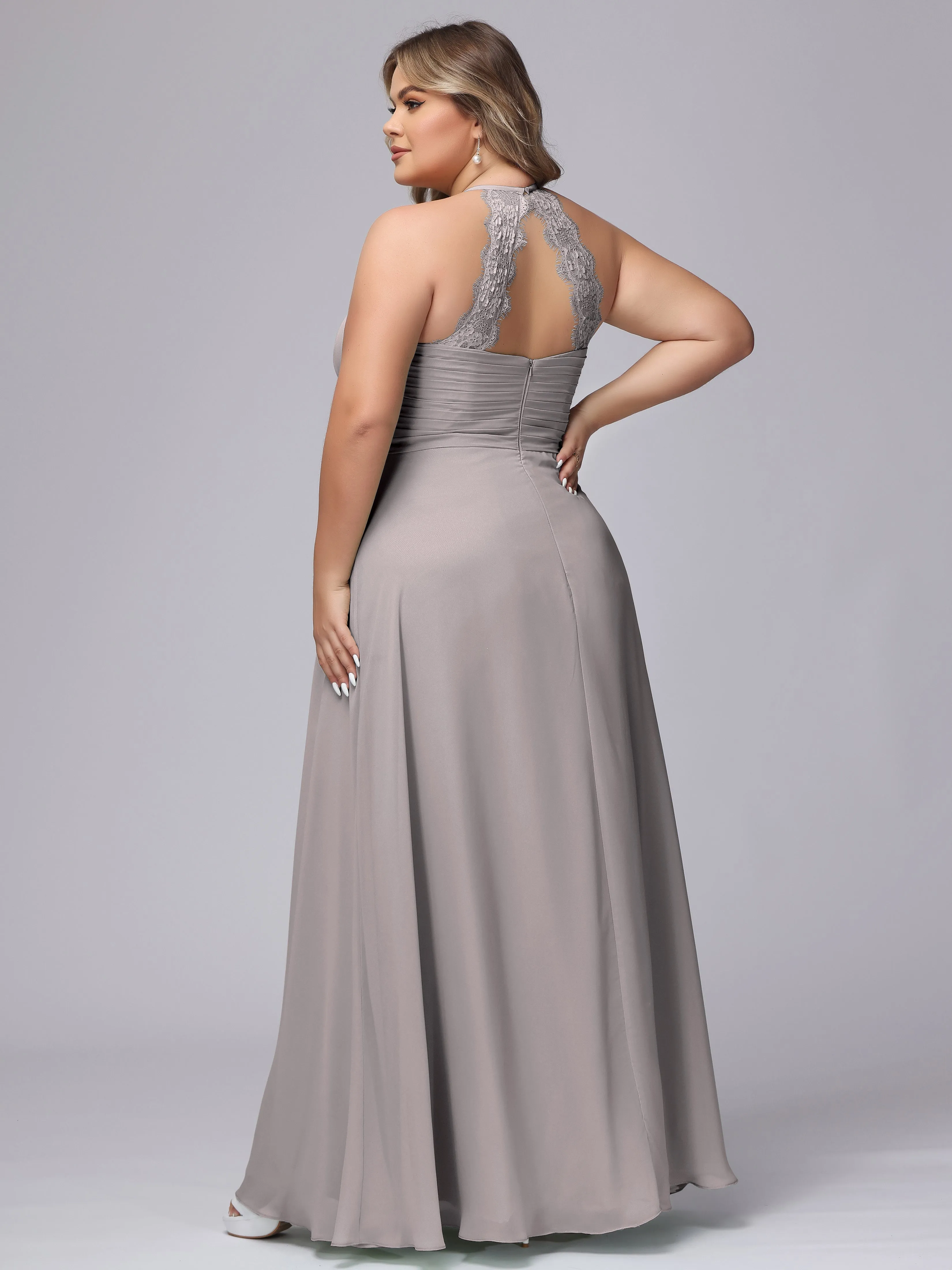 Halter Sleeveless Long Plus Size Chiffon Bridesmaid Dresses