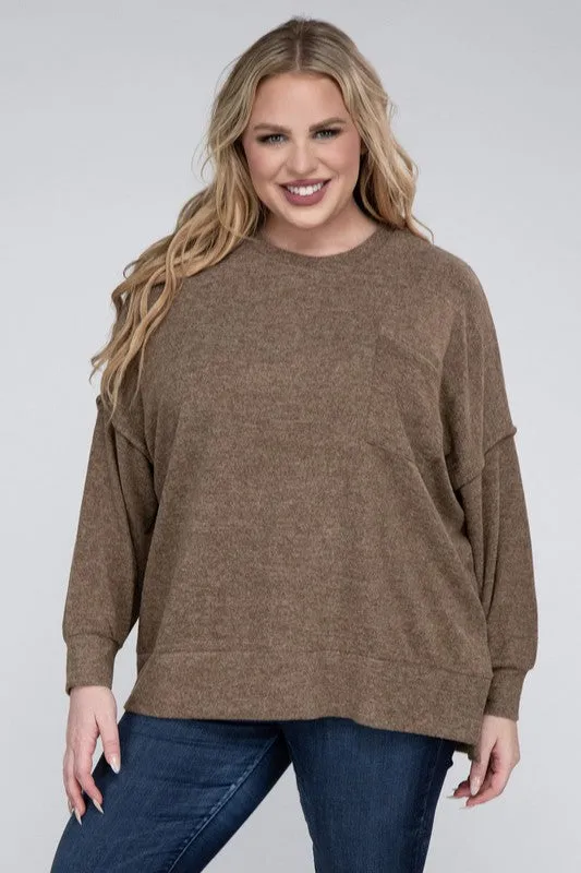 Hi Curvy Women Plus Size Women Brushed Mélange Drop Shoulder Sweater