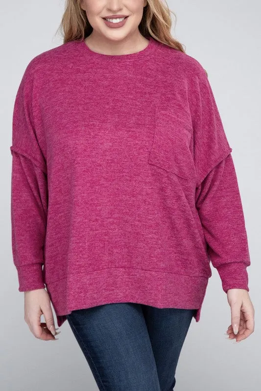Hi Curvy Women Plus Size Women Brushed Mélange Drop Shoulder Sweater