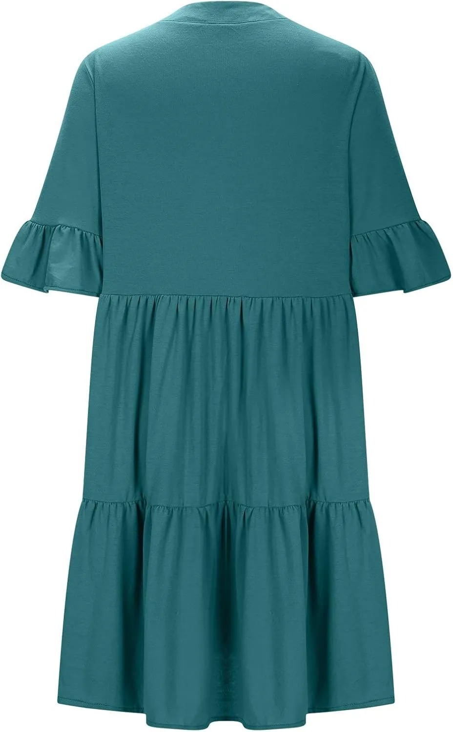 hlysgo Dresses for Women 2025 Casual Loose Fit Ruffled Short Sleeve V Neck Mini Dress Summer Short Beach Dress with Pockets