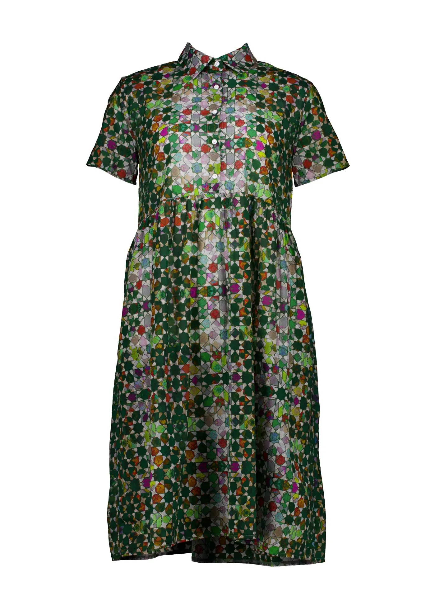 Kaleidoscope Villa Dress Long Green in Cotton Voile