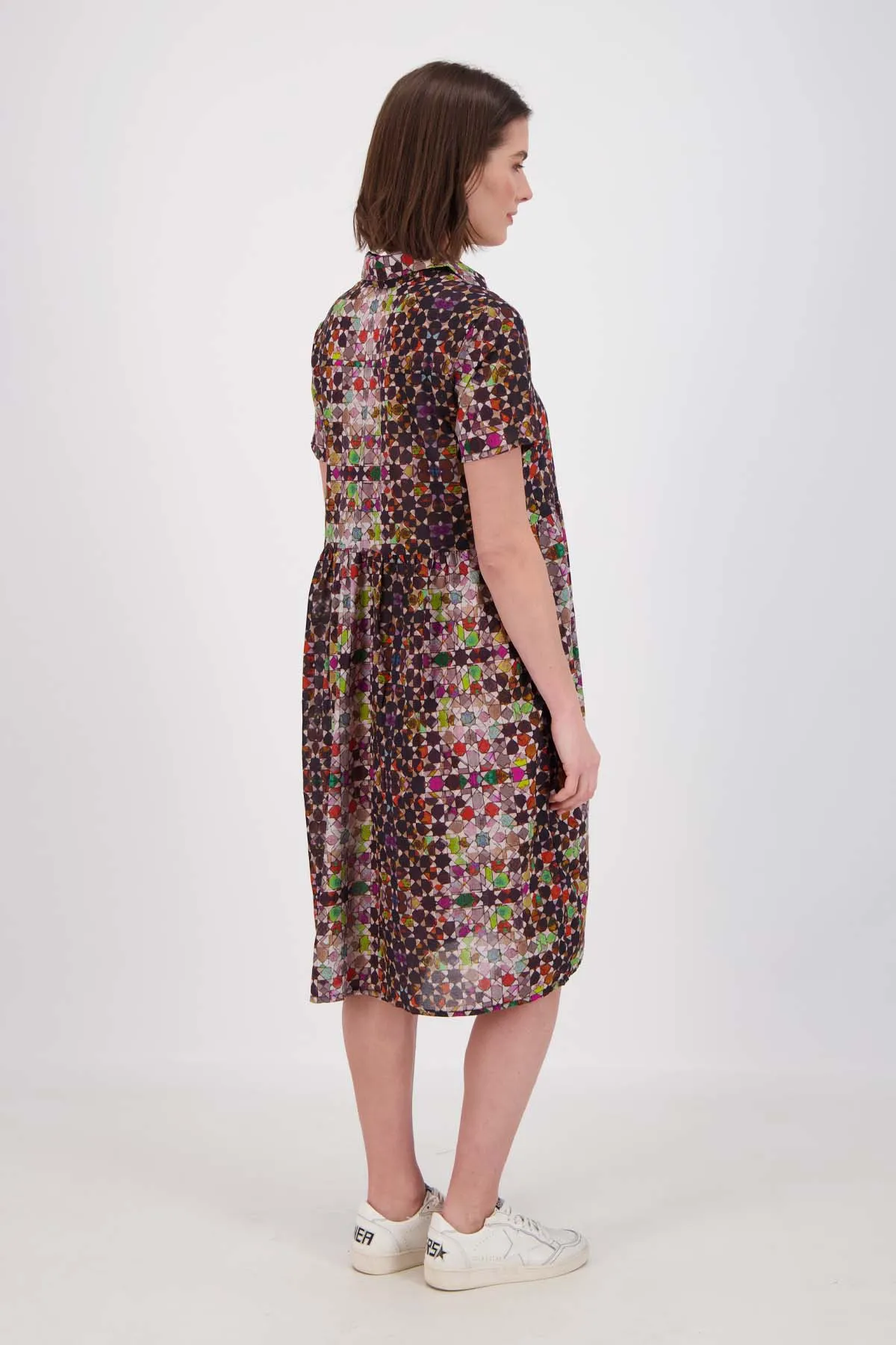 Kaleidoscope Villa Dress Long Grey in Cotton Voile