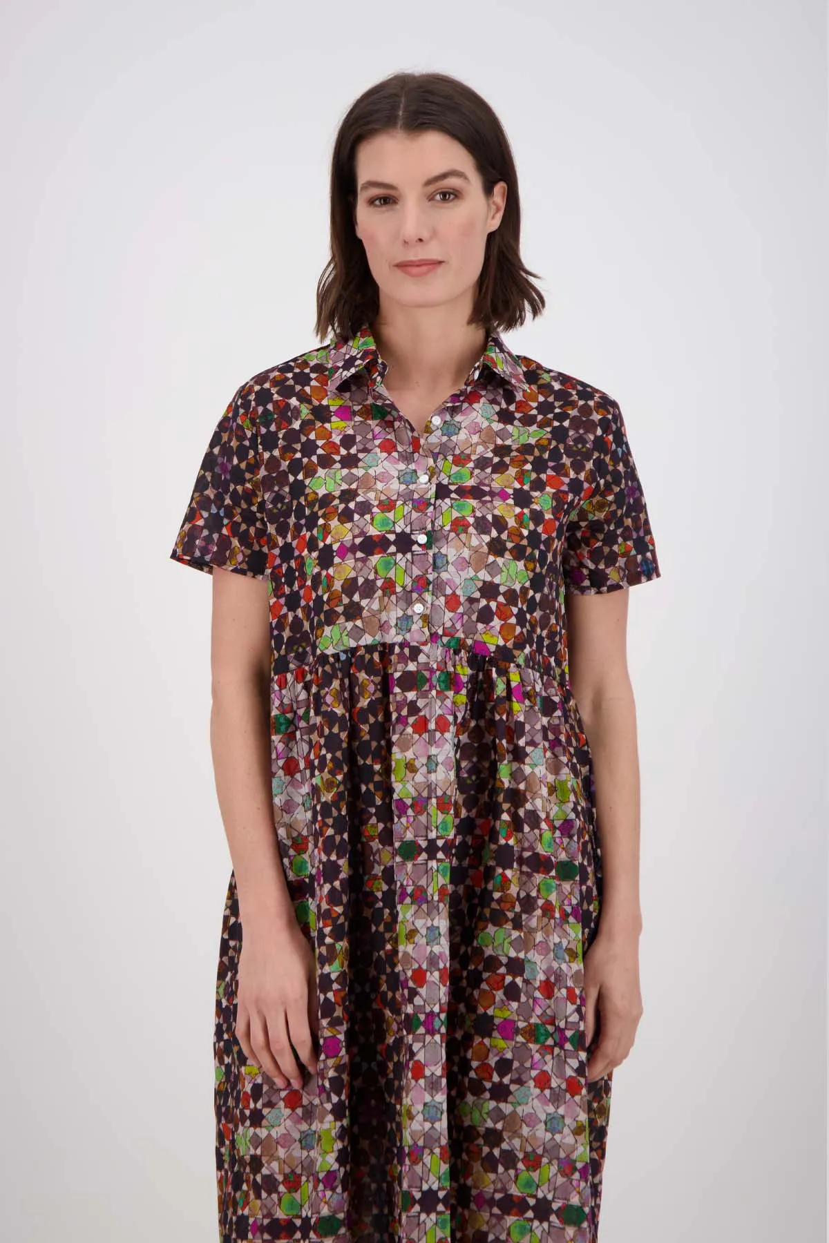 Kaleidoscope Villa Dress Long Grey in Cotton Voile