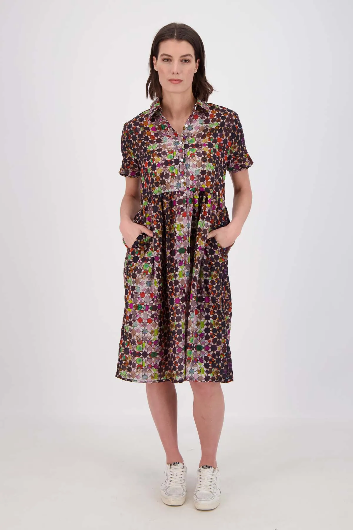 Kaleidoscope Villa Dress Long Grey in Cotton Voile