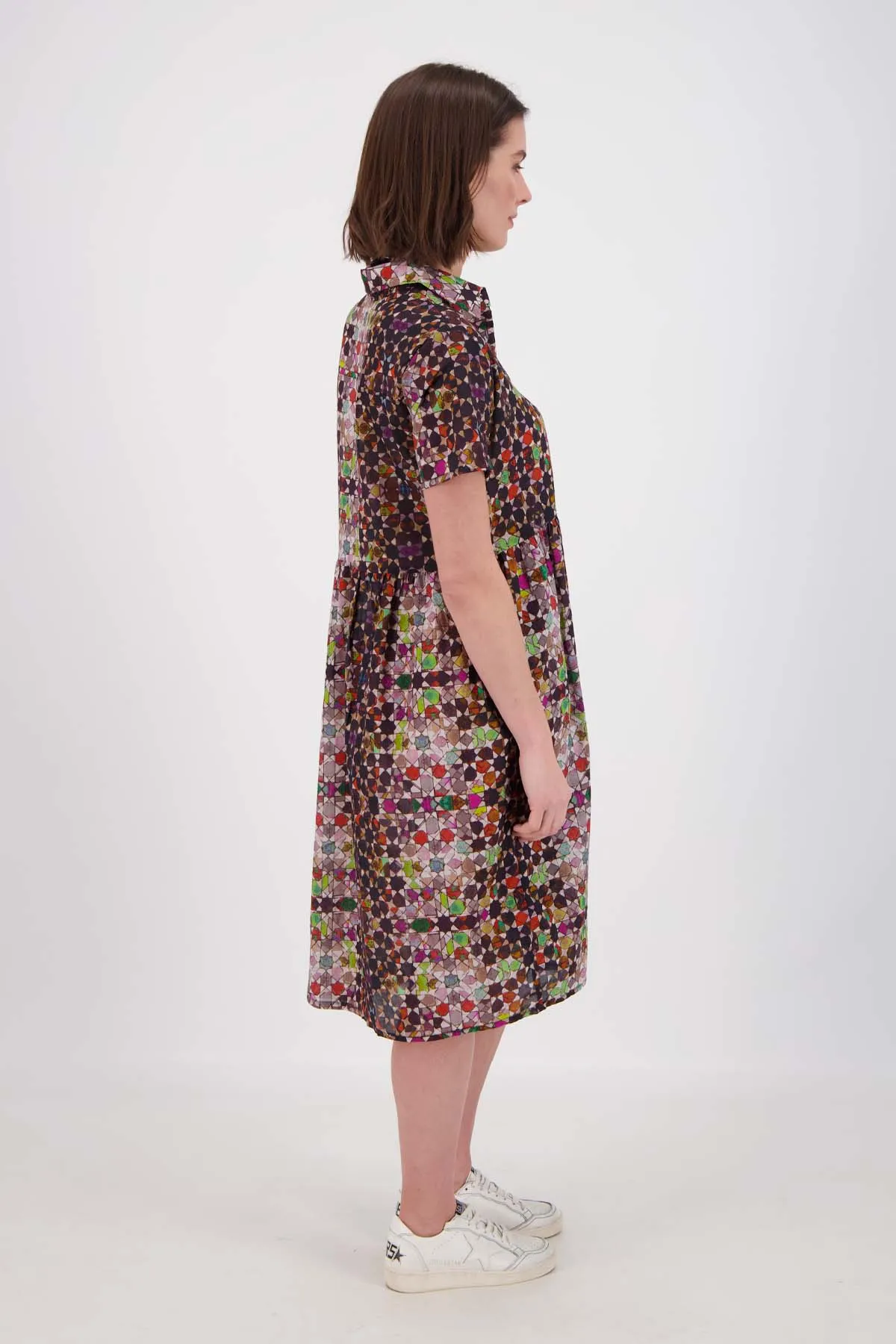 Kaleidoscope Villa Dress Long Grey in Cotton Voile