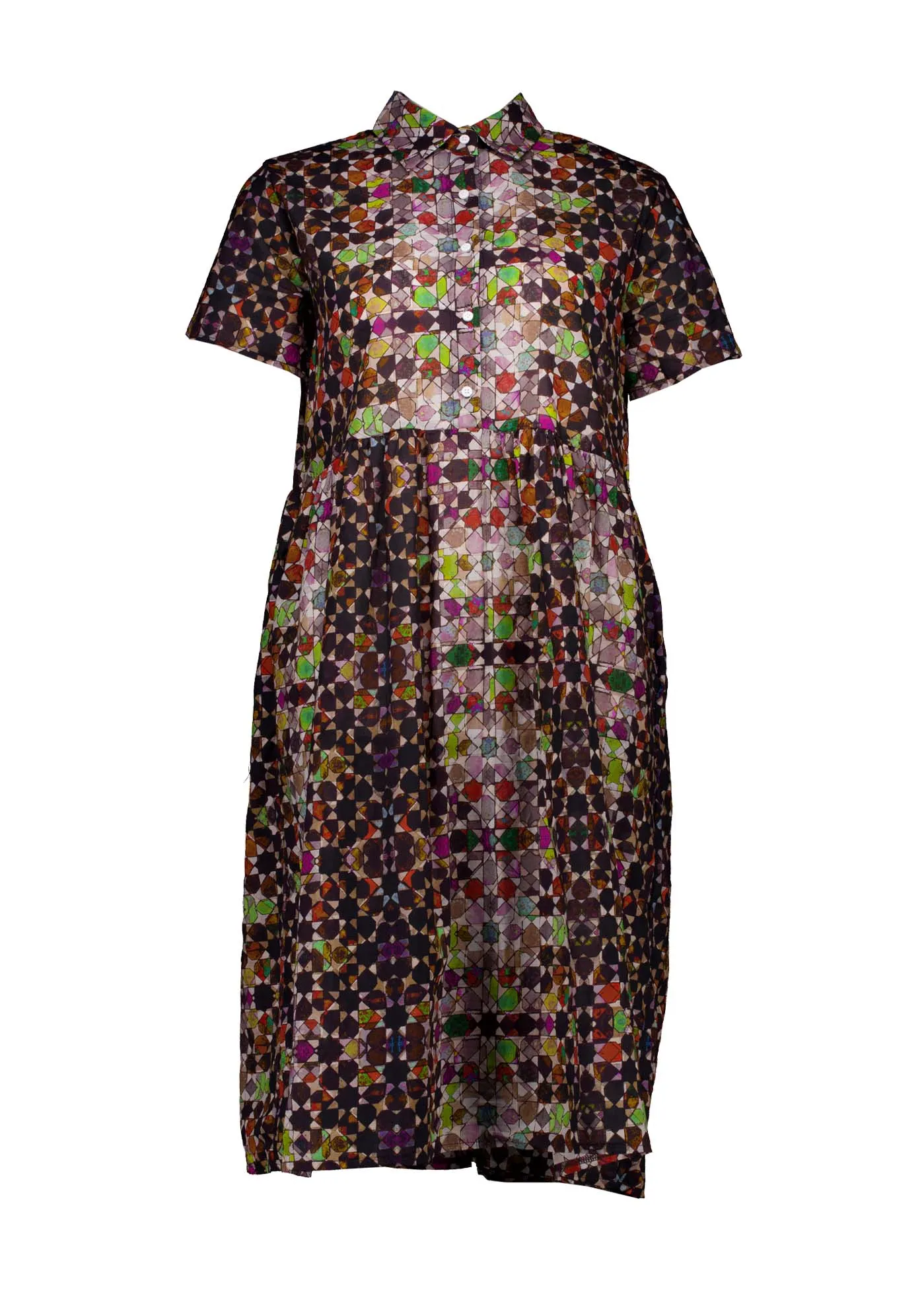 Kaleidoscope Villa Dress Long Grey in Cotton Voile