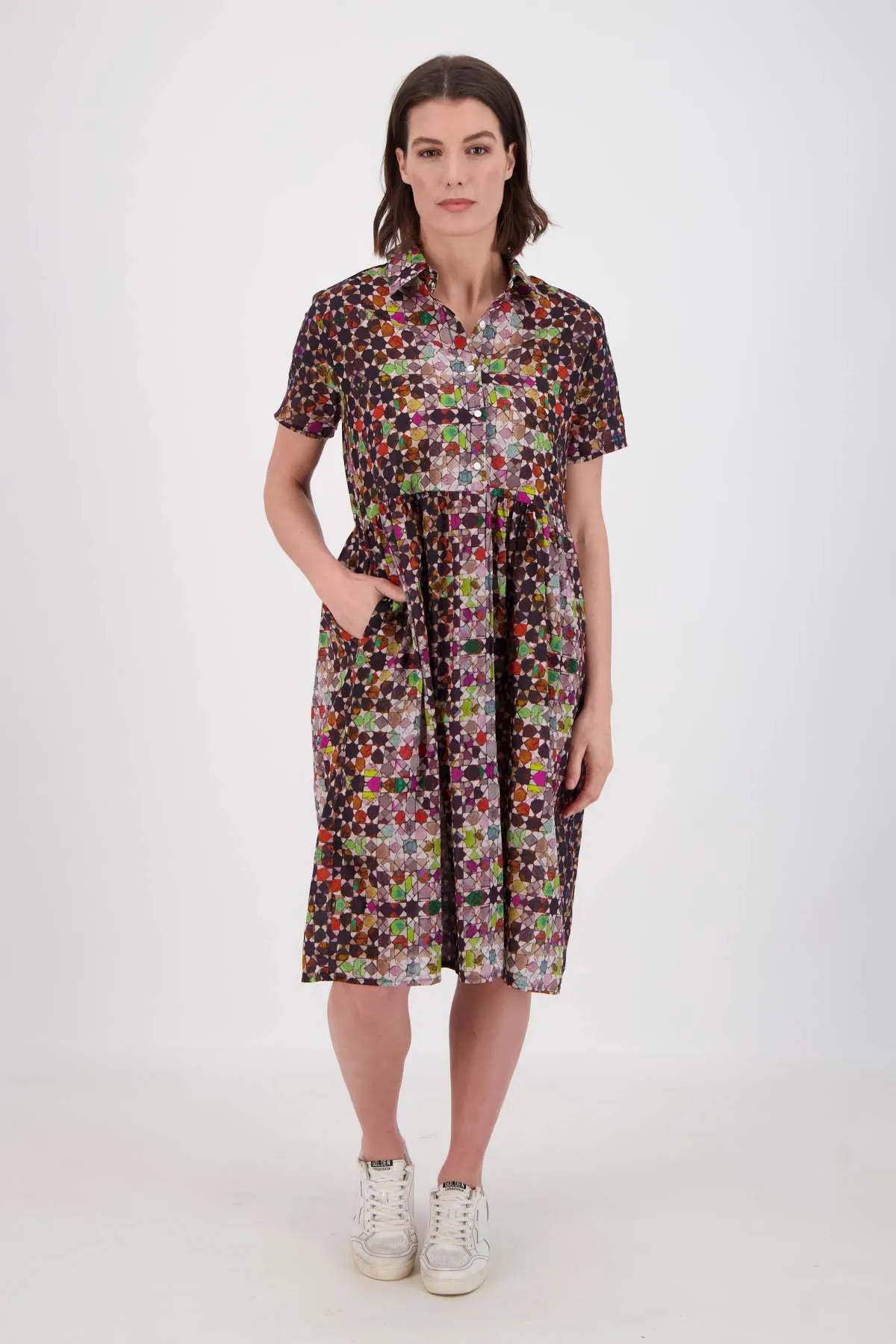 Kaleidoscope Villa Dress Long Grey in Cotton Voile