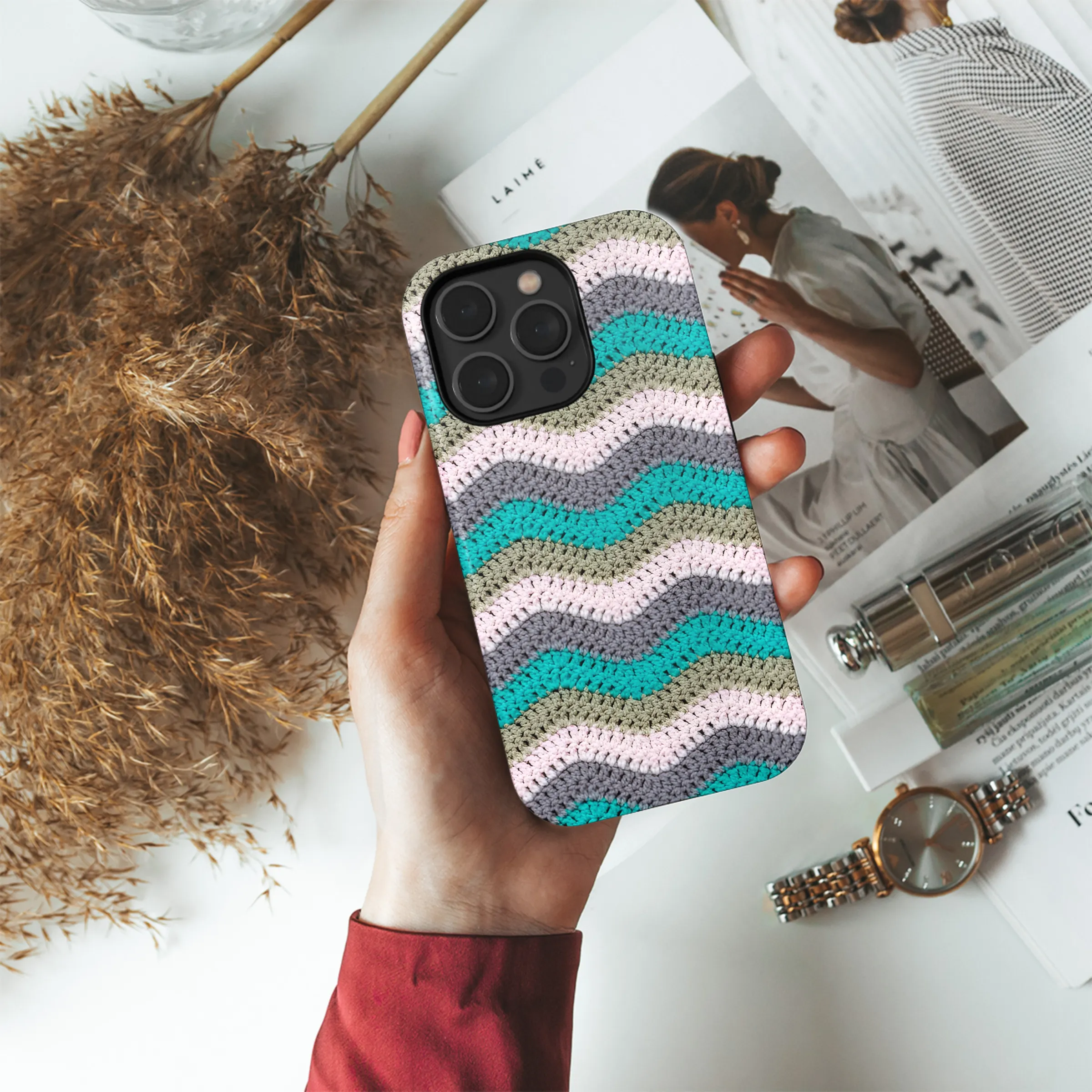Knitted Zigzag with Pastel Yarn Phone Case iPhone Samsung Cover Pixel 3852