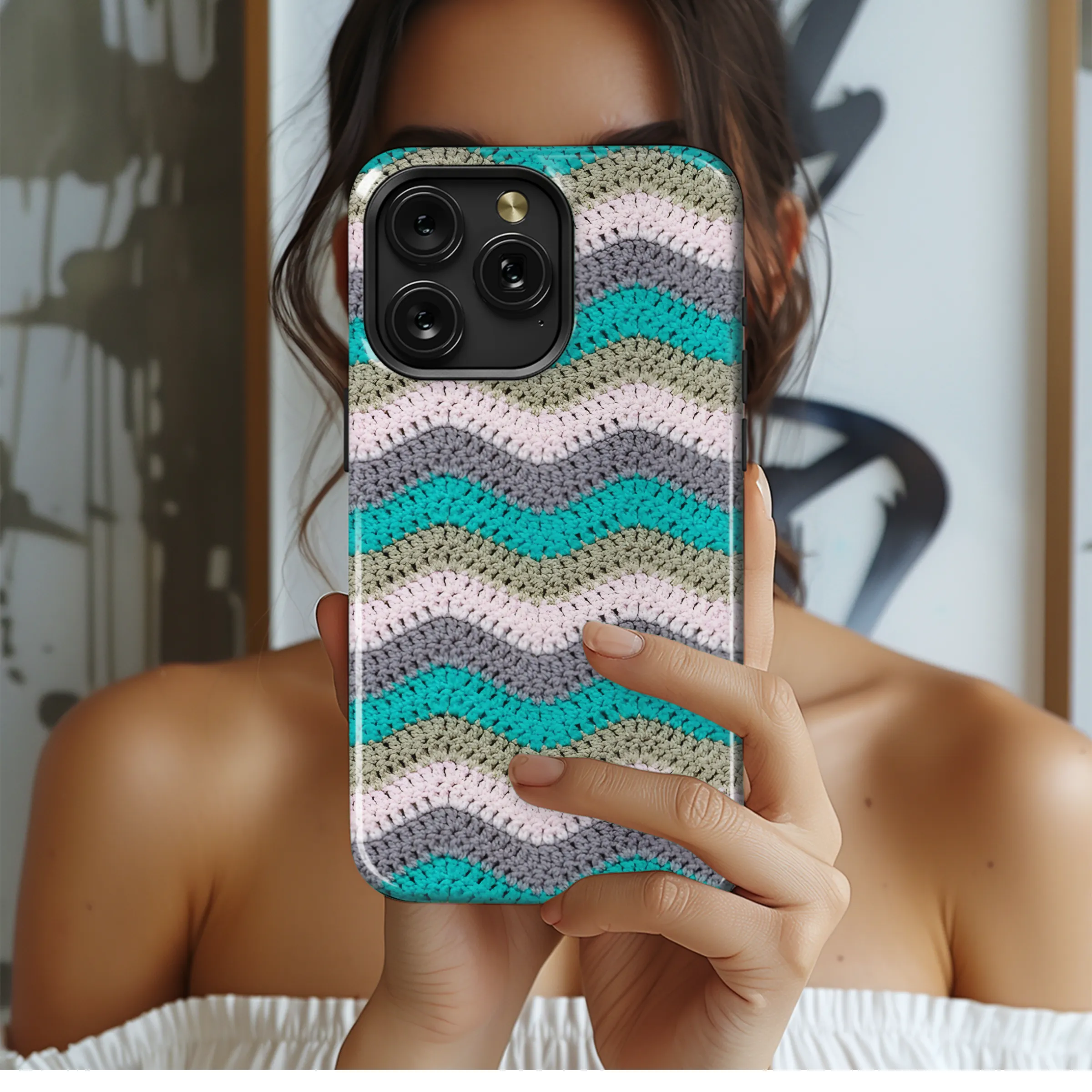 Knitted Zigzag with Pastel Yarn Phone Case iPhone Samsung Cover Pixel 3852