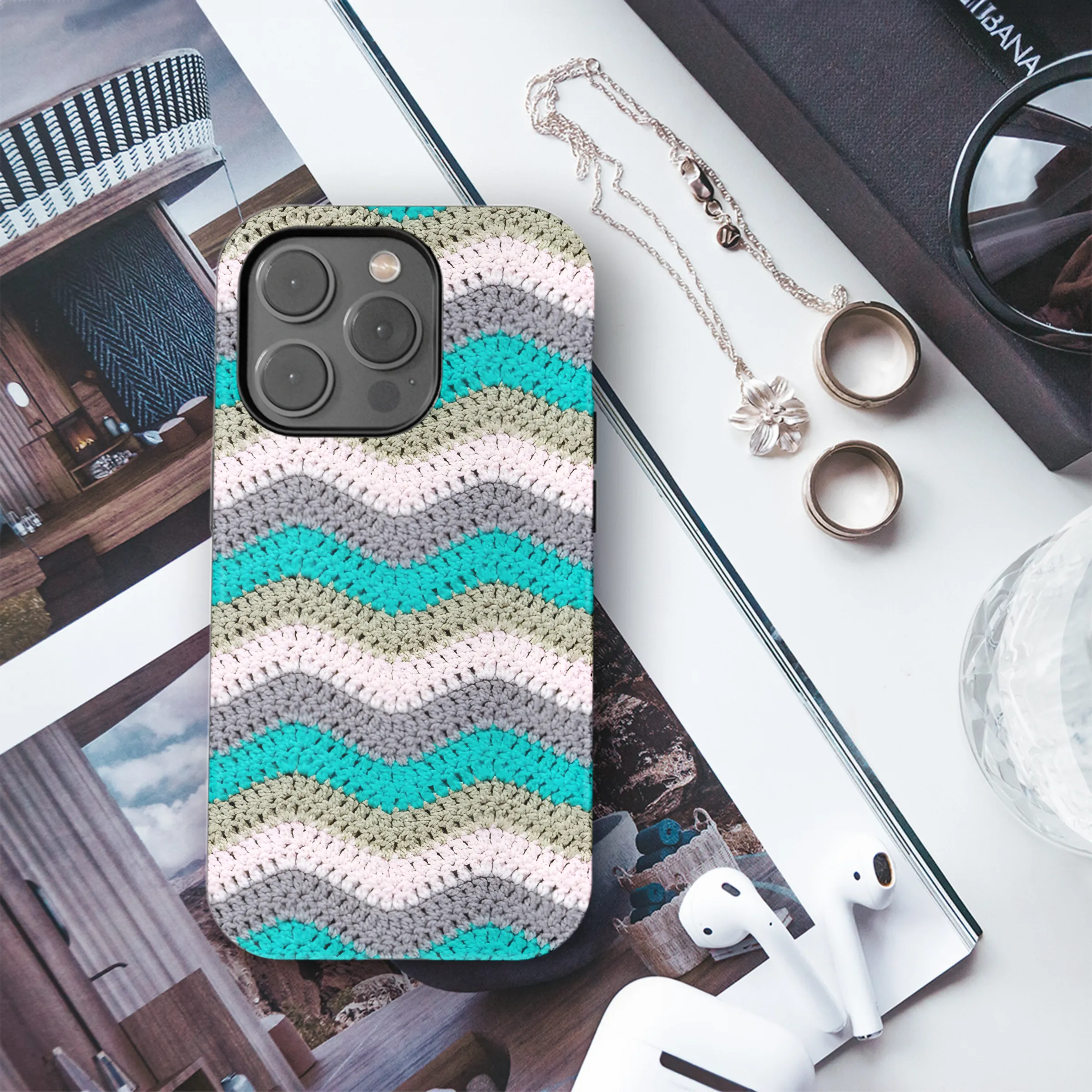 Knitted Zigzag with Pastel Yarn Phone Case iPhone Samsung Cover Pixel 3852