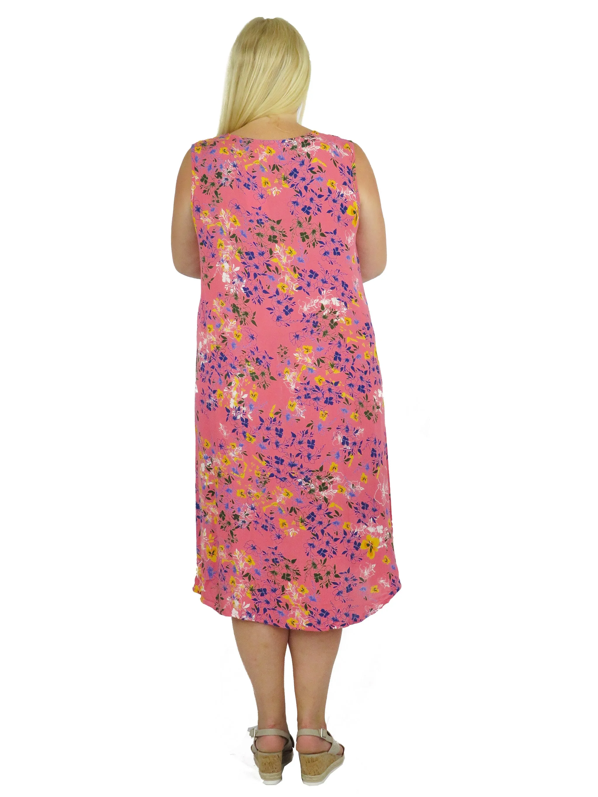 La Cera Sleeveless V-Neck Vibrant Floral Dress - Plus Size