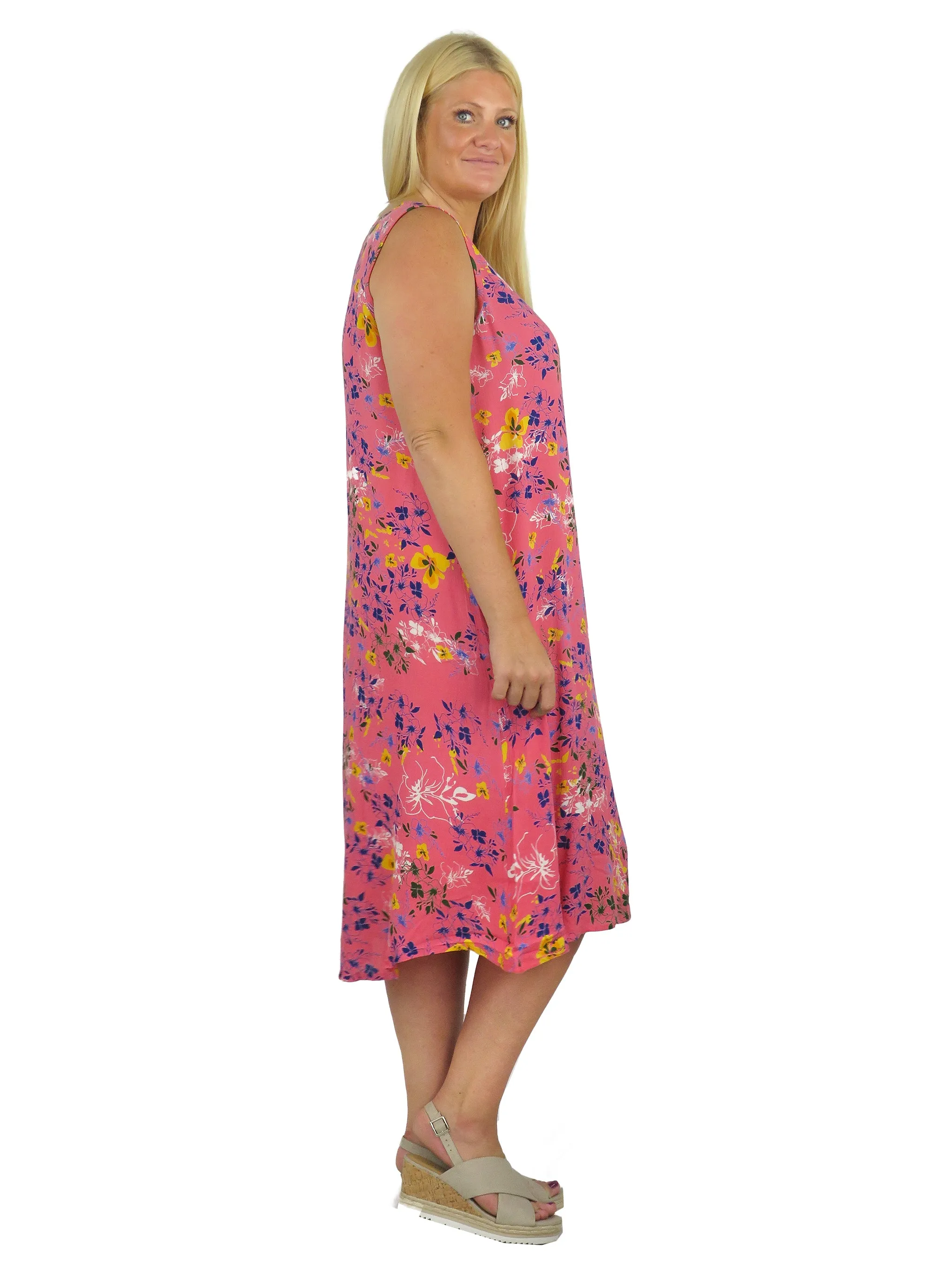 La Cera Sleeveless V-Neck Vibrant Floral Dress - Plus Size