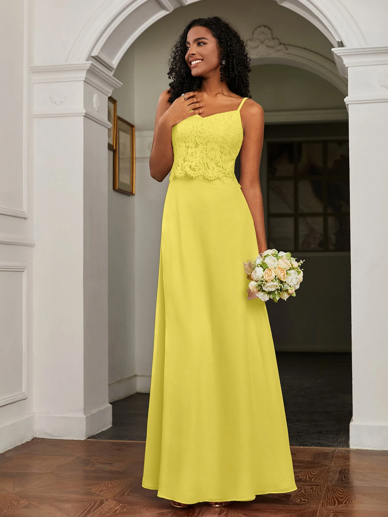 Lace Appliqued  Backless Chiffon A-Line Dress Lemon Plus Size