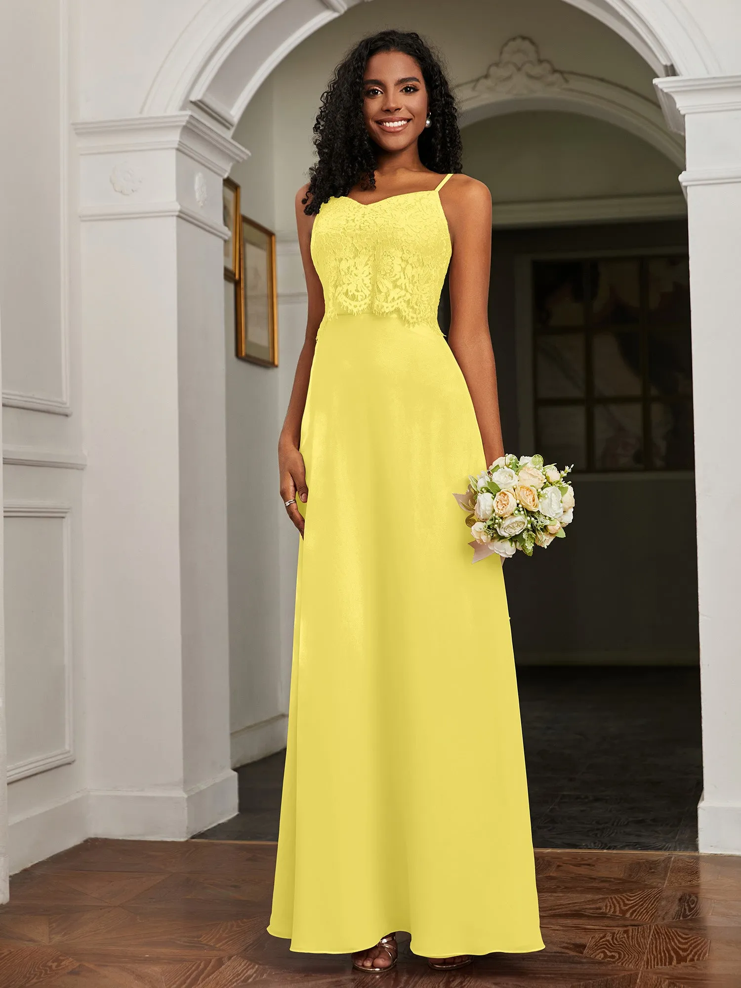 Lace Appliqued  Backless Chiffon A-Line Dress Lemon Plus Size