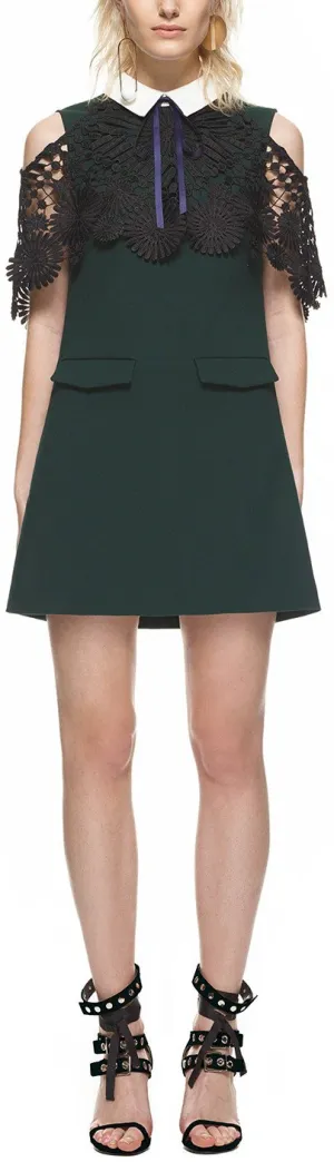 Lace Cape Mini Dress, Black & Green