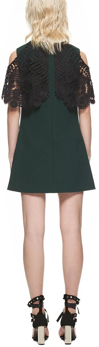 Lace Cape Mini Dress, Black & Green