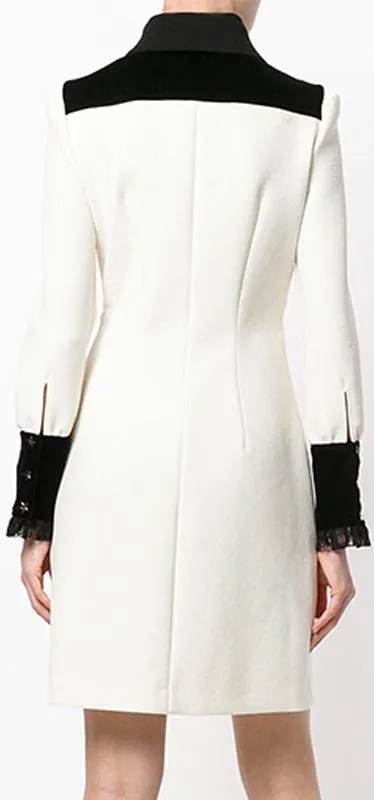 Lace Trimmed Long-Sleeve Dress, White