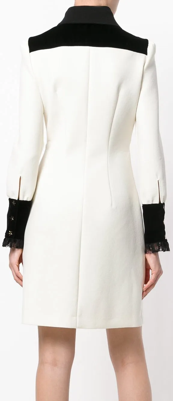 Lace Trimmed Long-Sleeve Dress, White