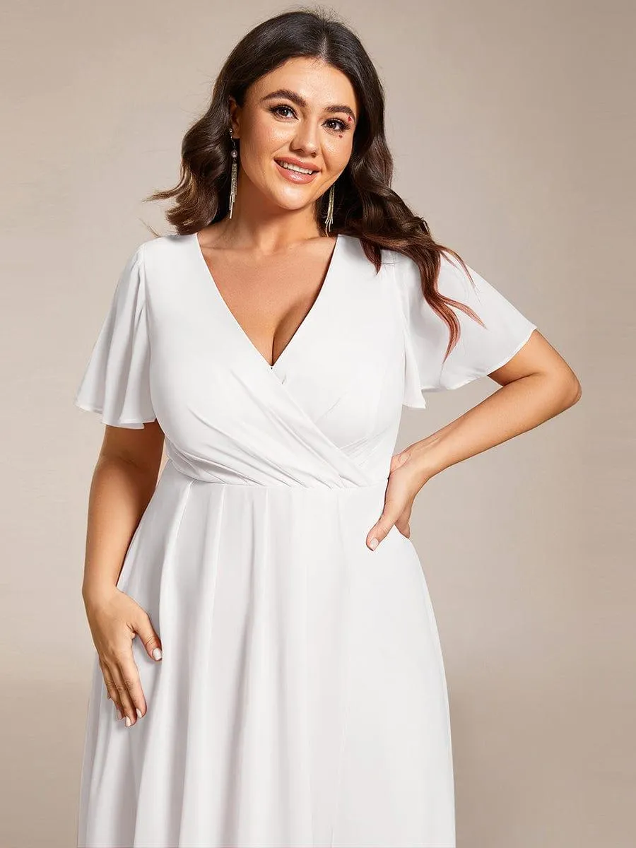 Lana | Pleated Chiffon Ruffles Sleeve Midi Evening Dress