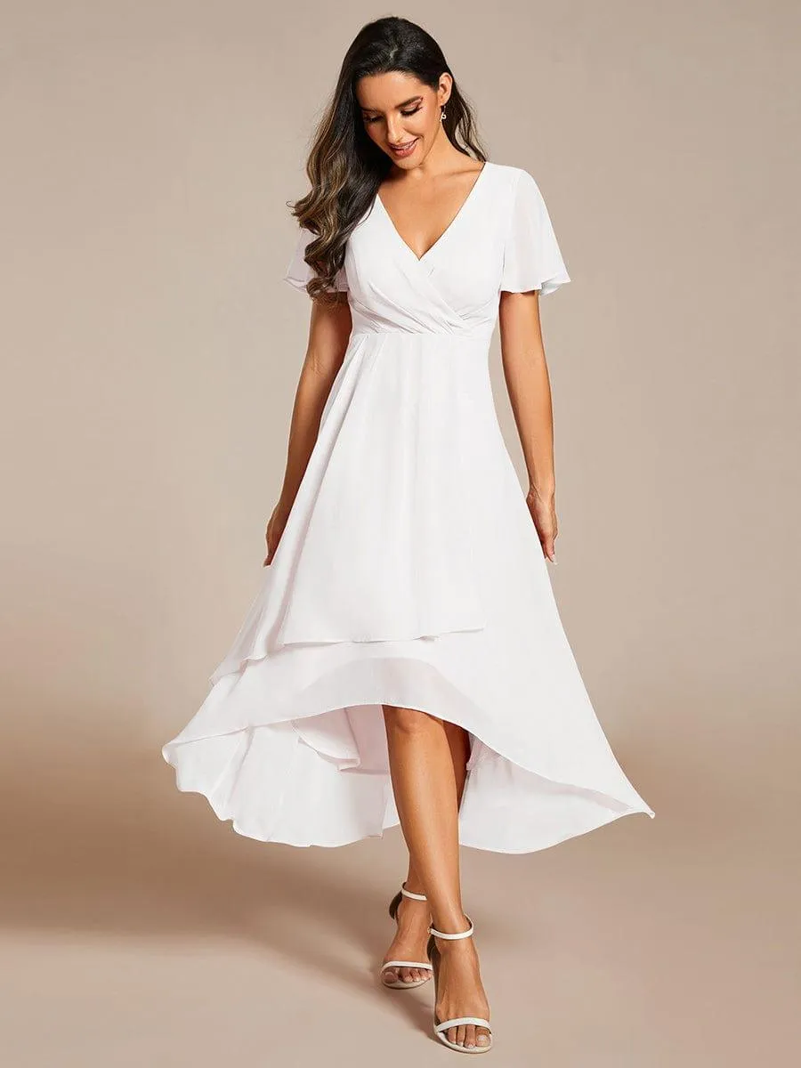 Lana | Pleated Chiffon Ruffles Sleeve Midi Evening Dress