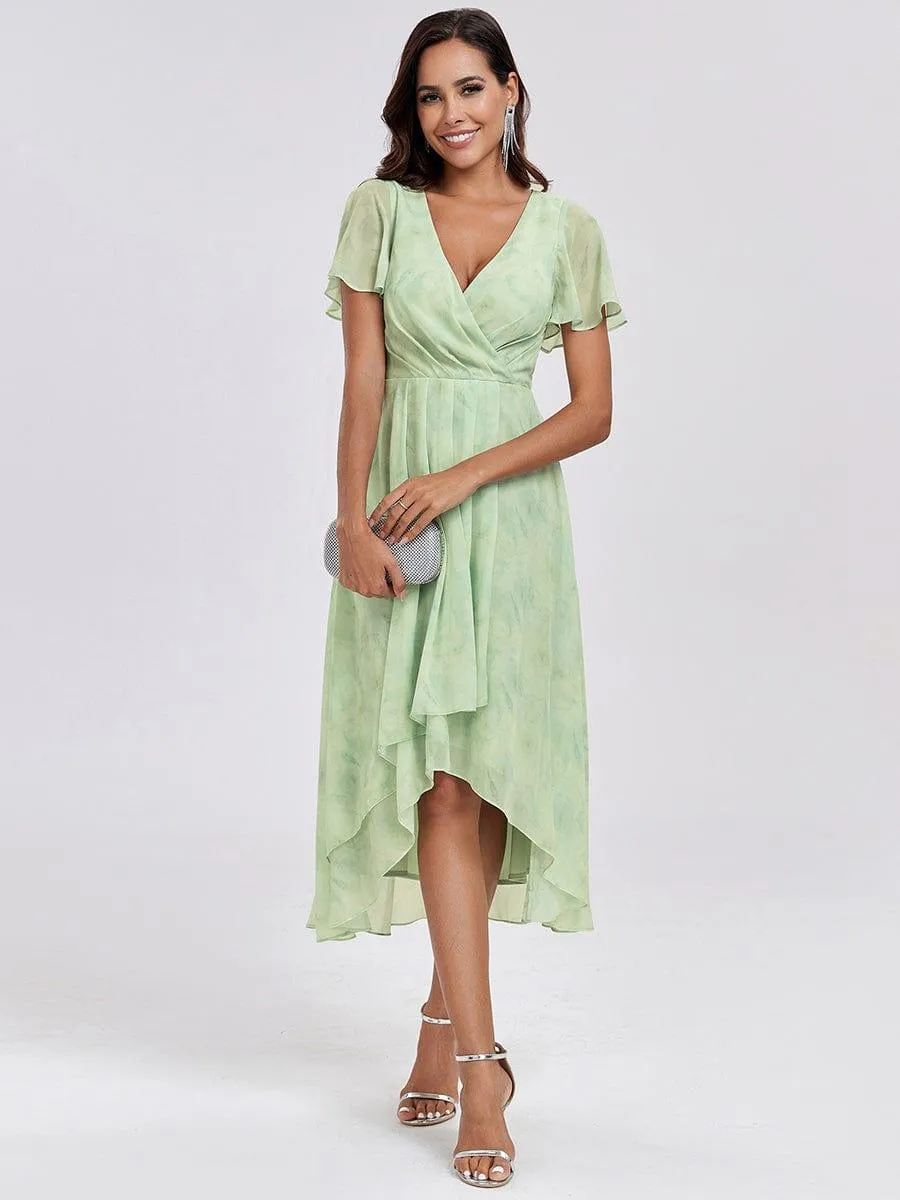 Lana | Pleated Chiffon Ruffles Sleeve Midi Evening Dress