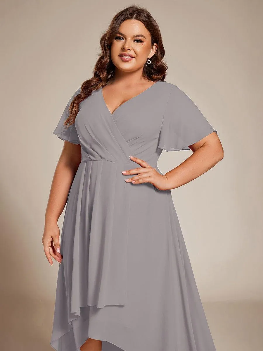 Lana | Pleated Chiffon Ruffles Sleeve Midi Evening Dress
