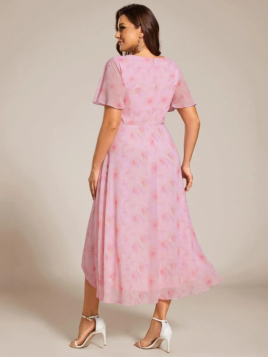 Lana | Pleated Chiffon Ruffles Sleeve Midi Evening Dress