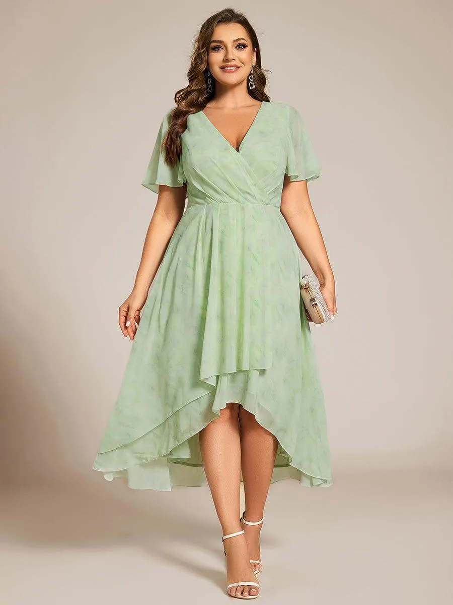 Lana | Pleated Chiffon Ruffles Sleeve Midi Evening Dress