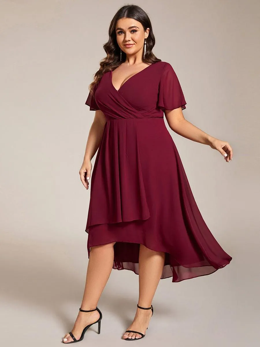 Lana | Pleated Chiffon Ruffles Sleeve Midi Evening Dress