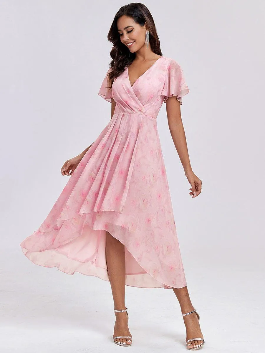 Lana | Pleated Chiffon Ruffles Sleeve Midi Evening Dress