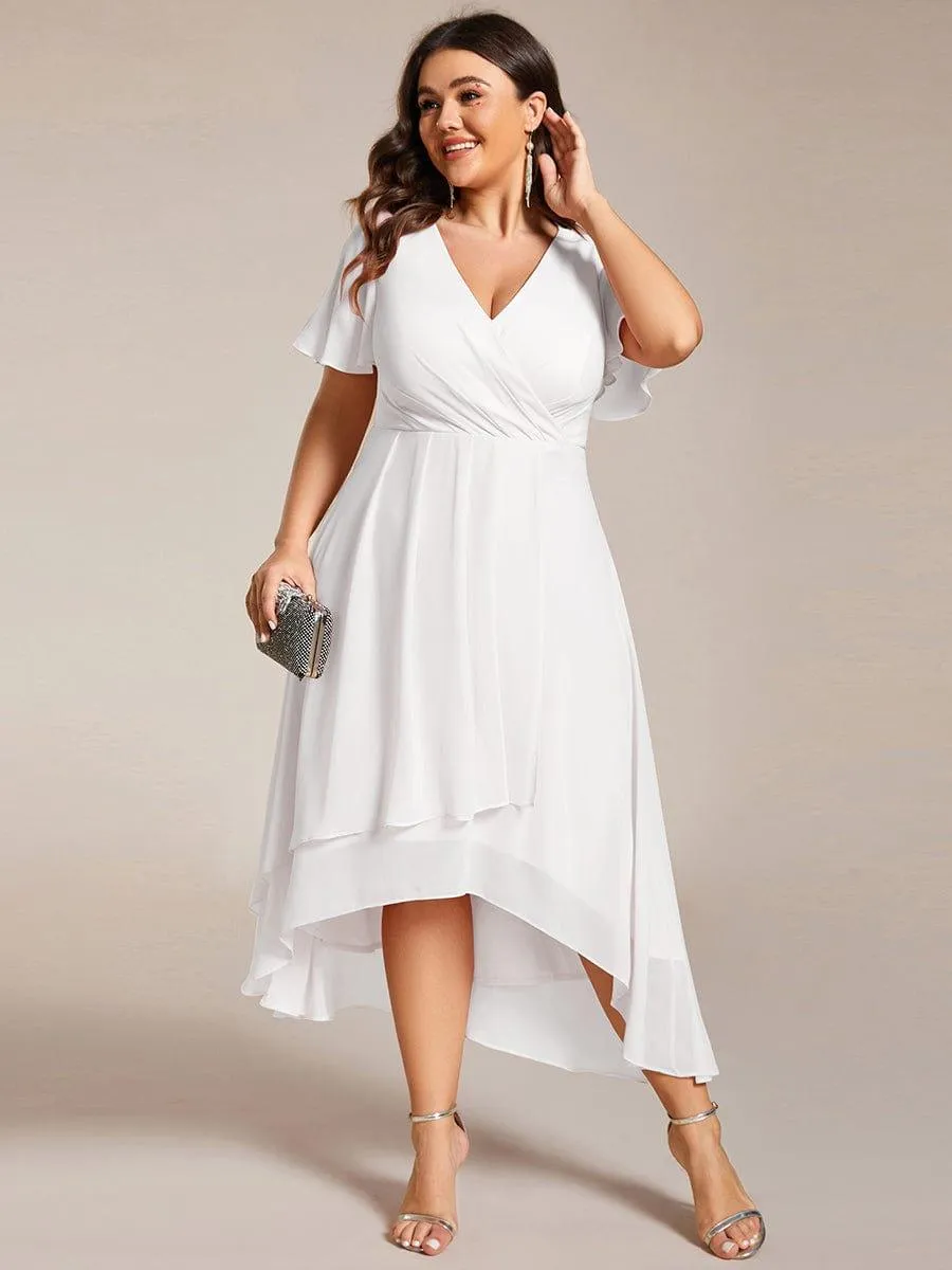 Lana | Pleated Chiffon Ruffles Sleeve Midi Evening Dress