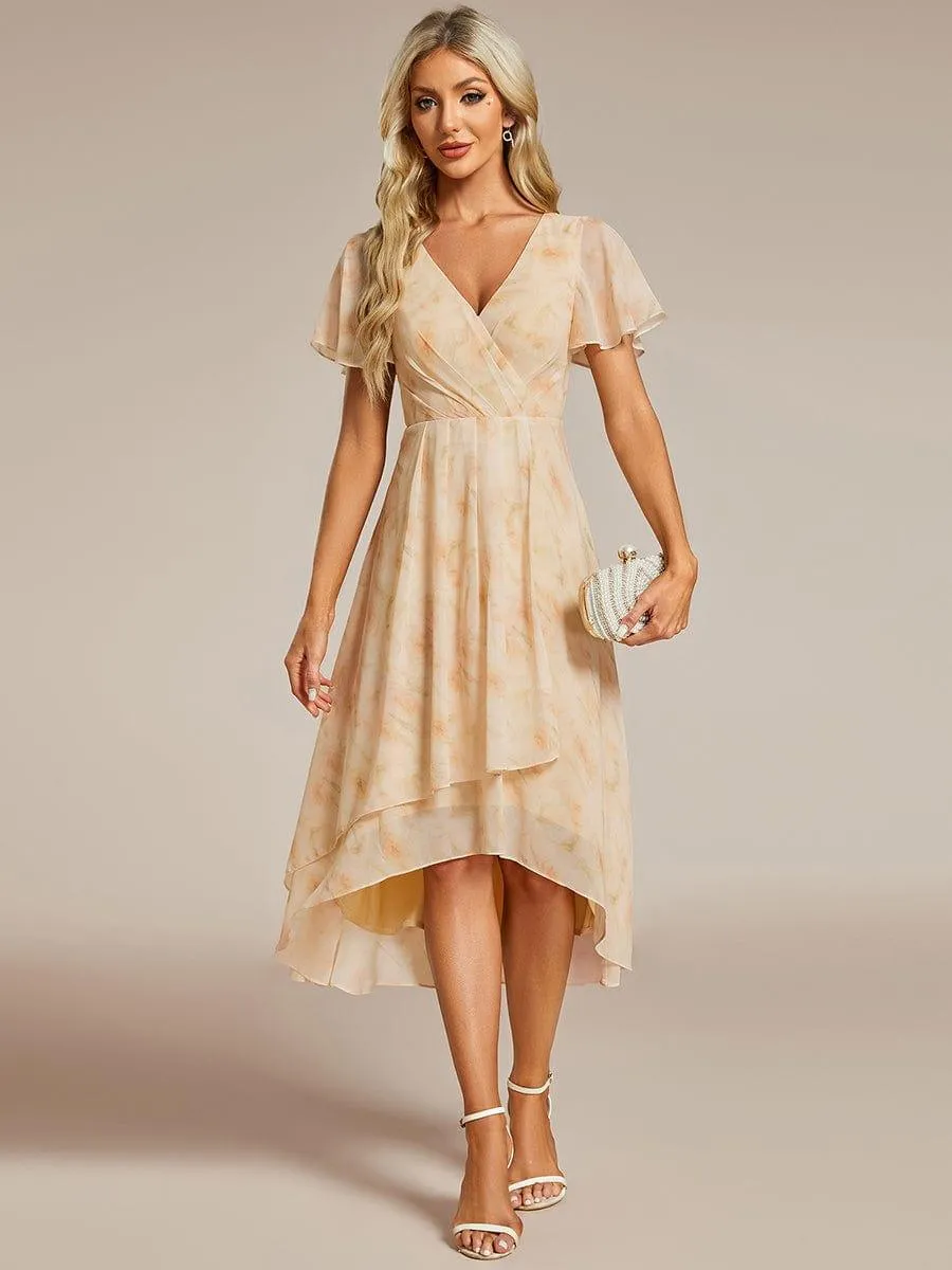 Lana | Pleated Chiffon Ruffles Sleeve Midi Evening Dress