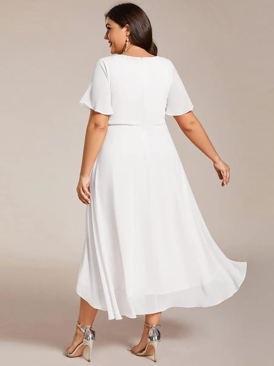 Lana | Pleated Chiffon Ruffles Sleeve Midi Evening Dress