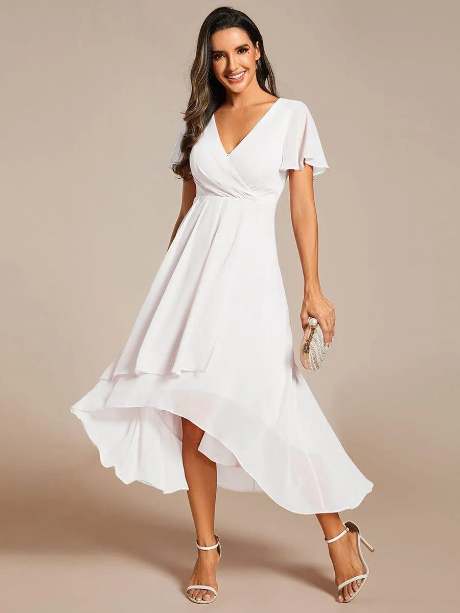 Lana | Pleated Chiffon Ruffles Sleeve Midi Evening Dress